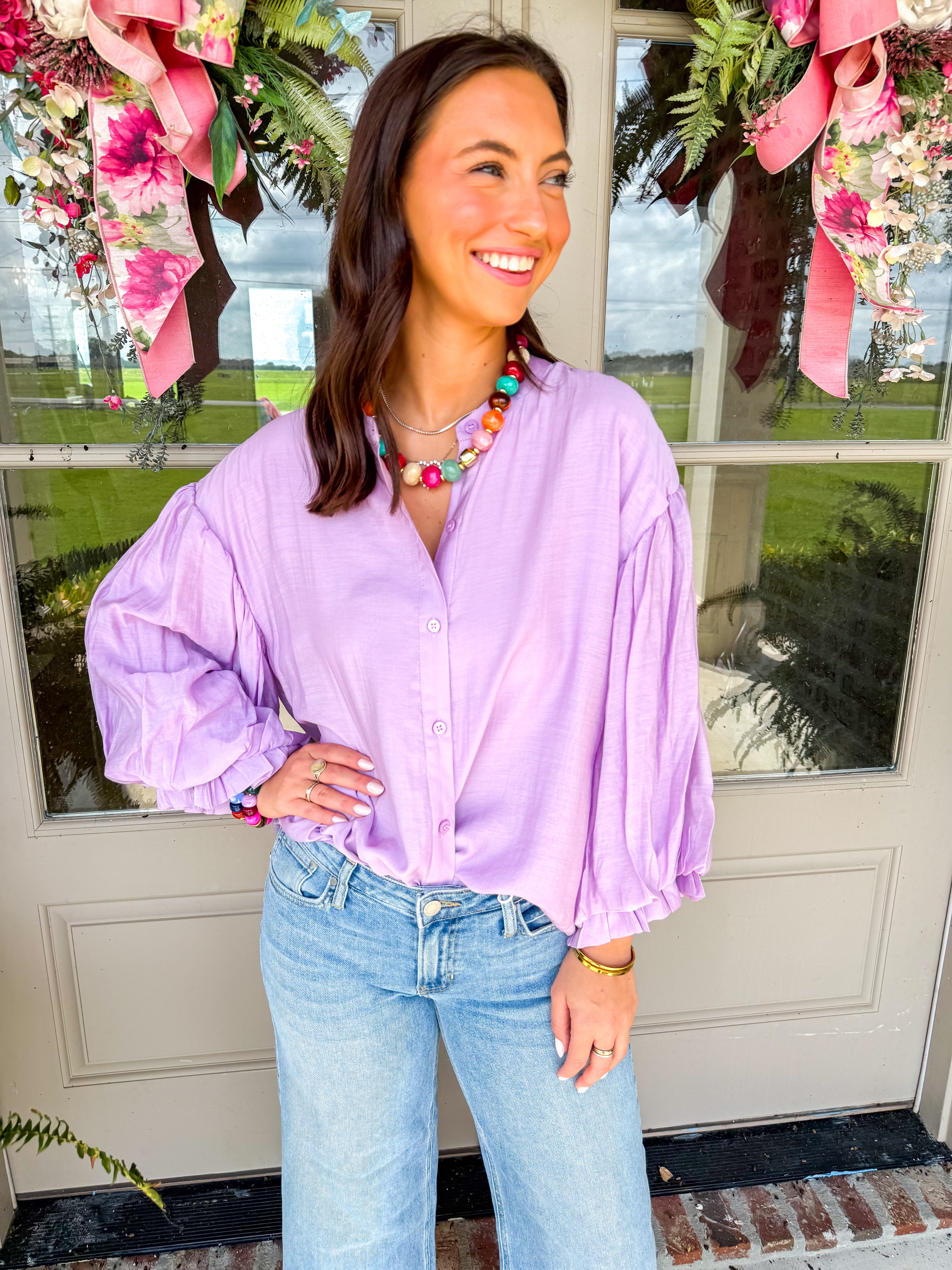 Lavender Puff Sleeve Button-Down