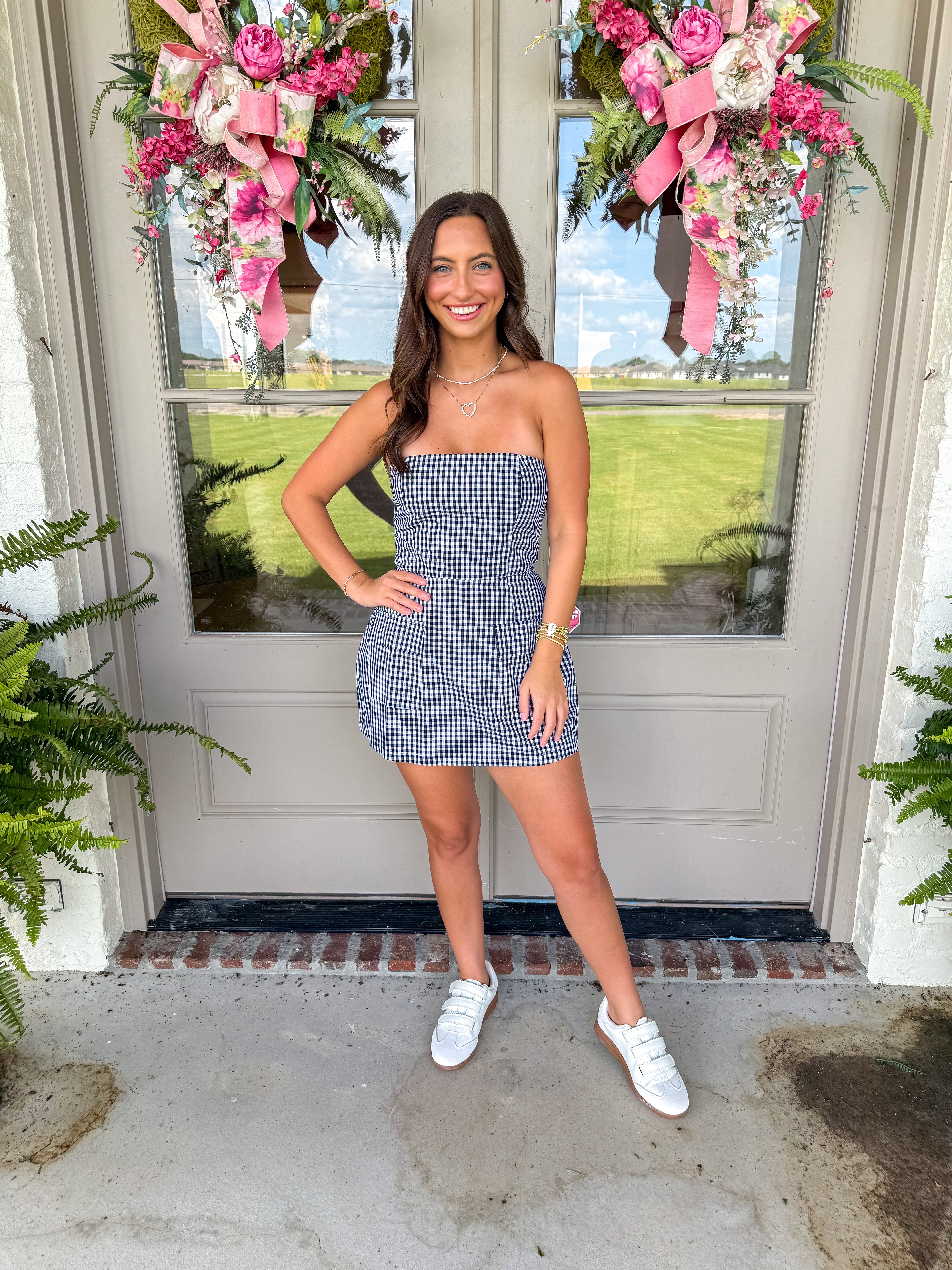 Gameday Gingham Tube Mini Dress Black