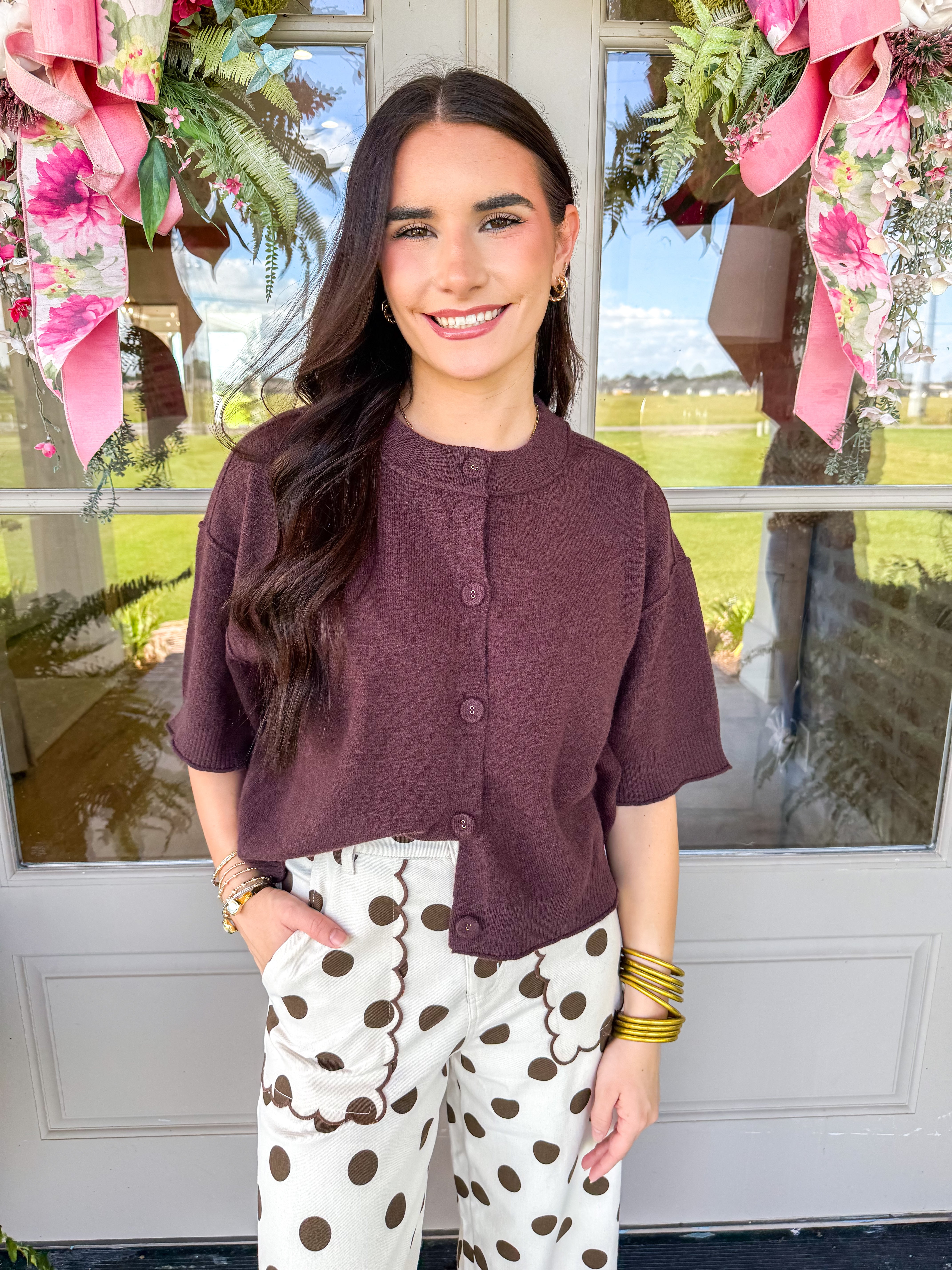 The Marigold Button-Front Cardigan Top Brown