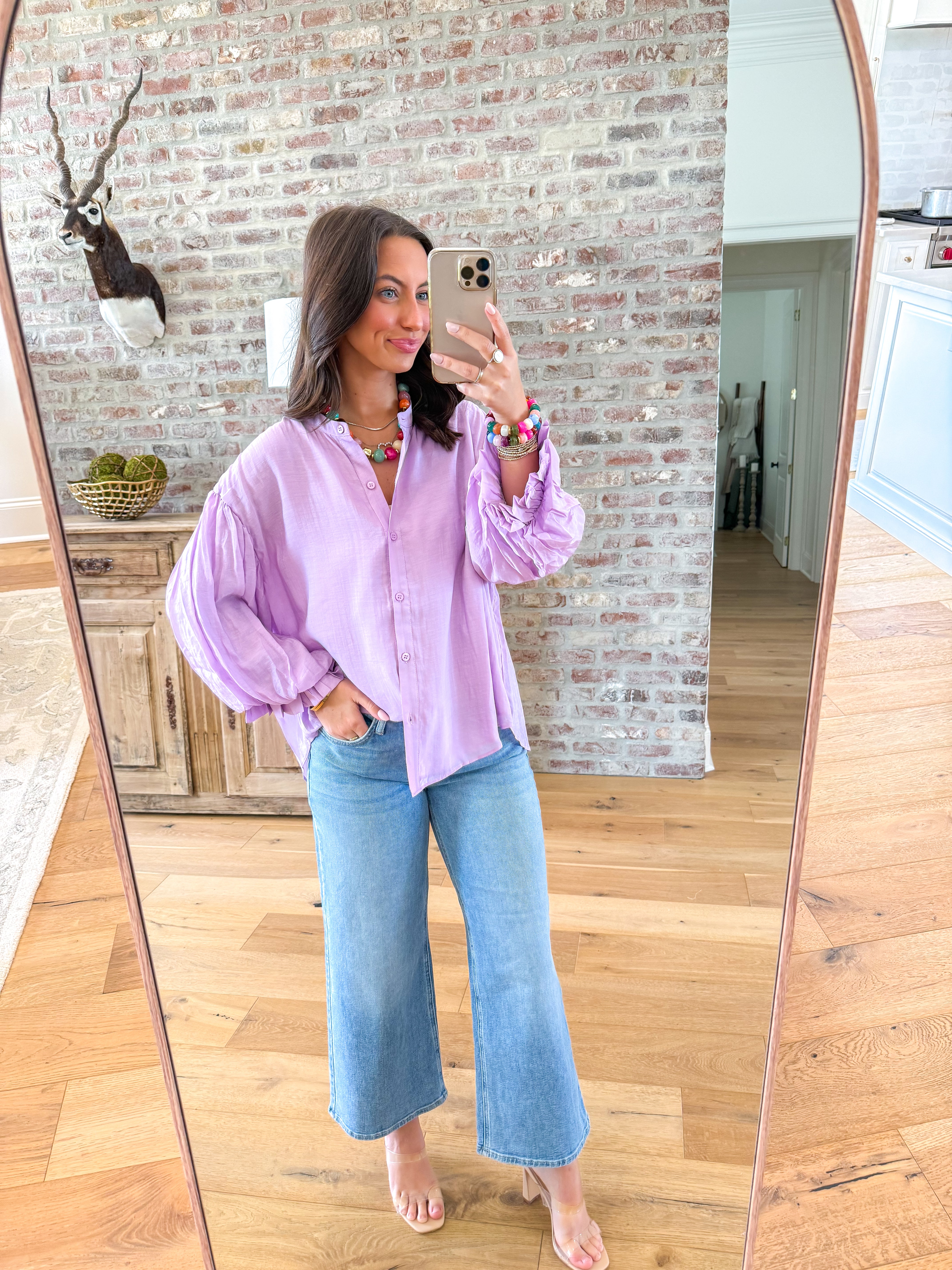 Lavender Puff Sleeve Button-Down