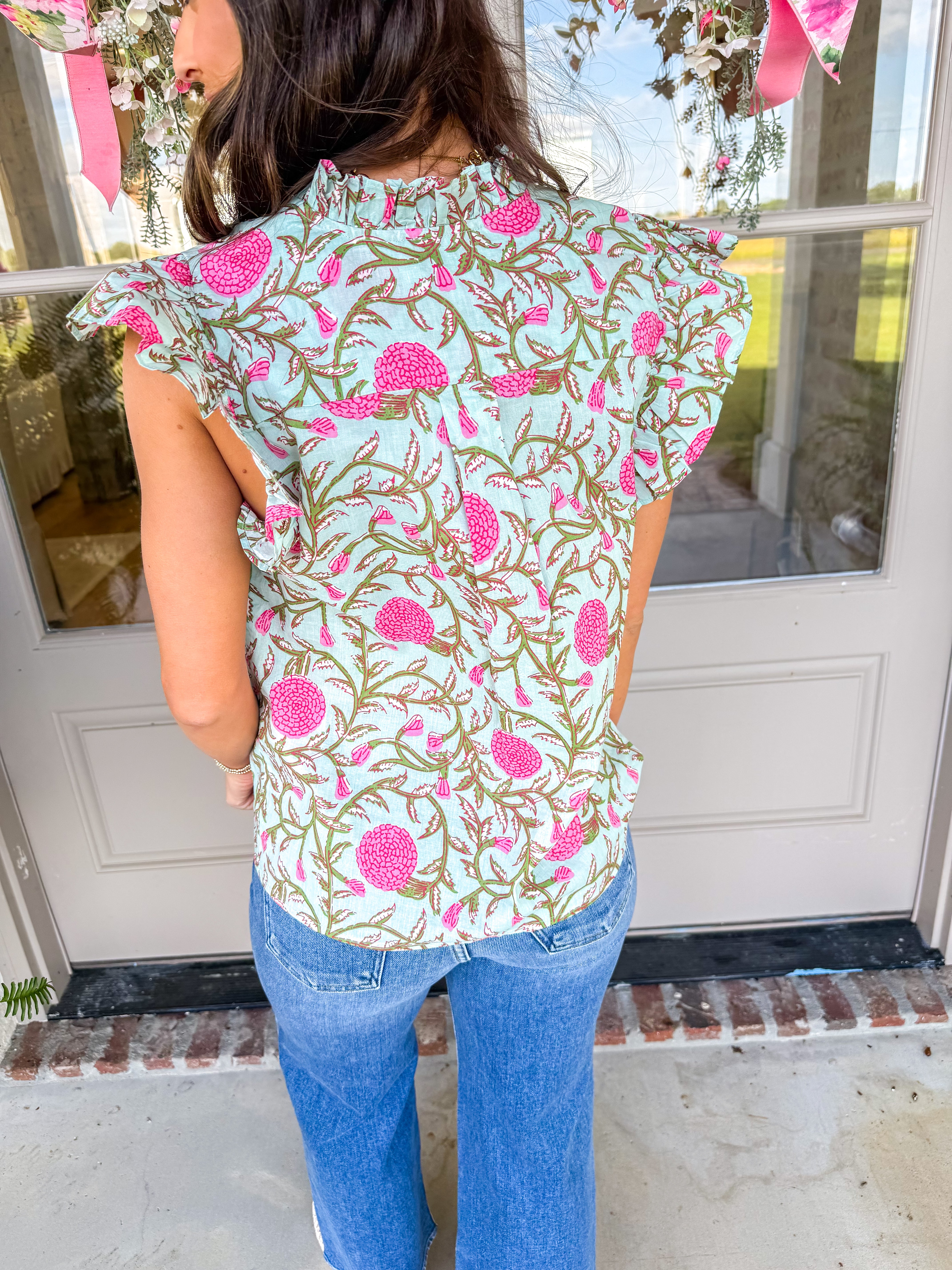 Sweet Peony Blue Floral Top
