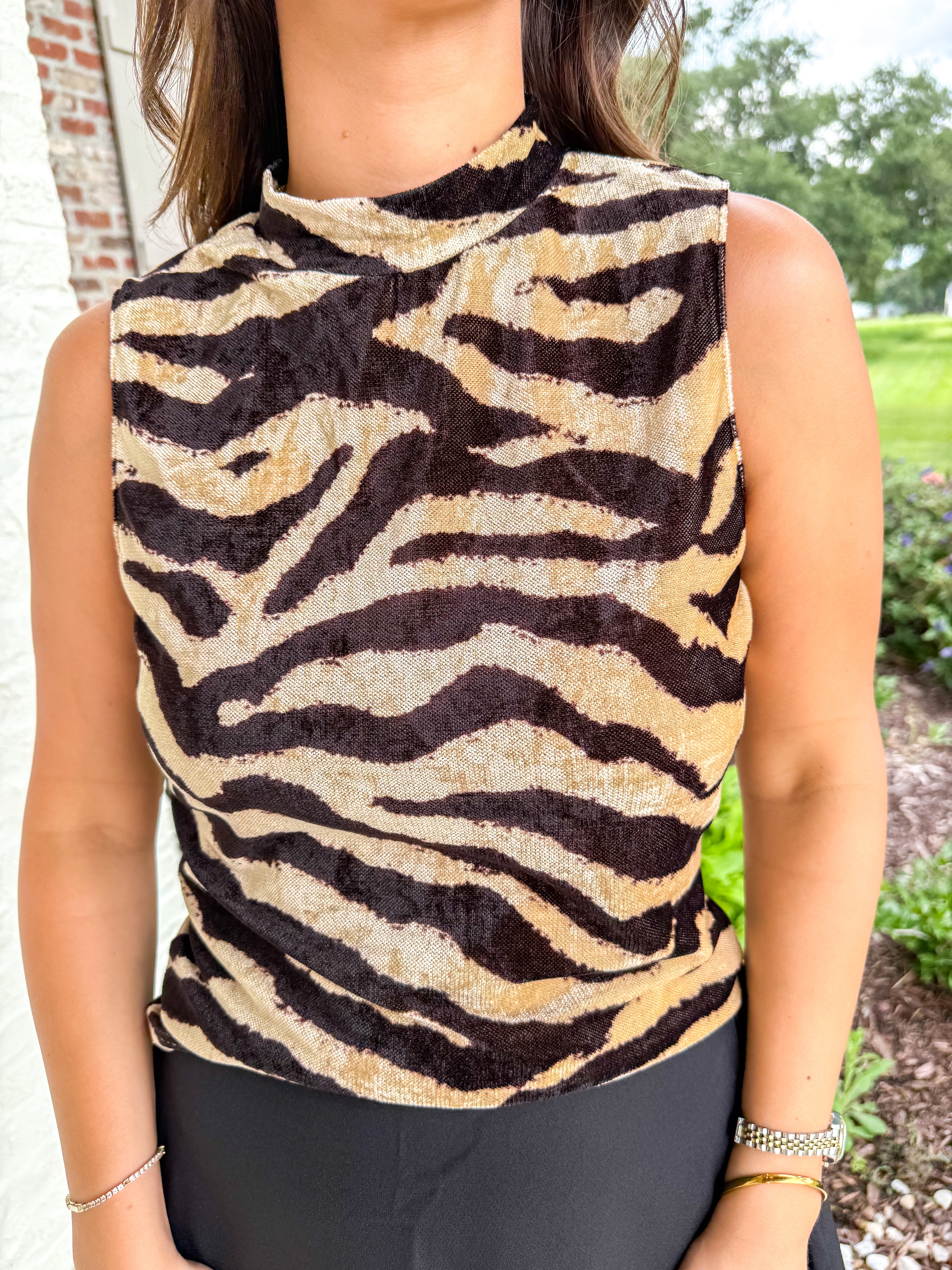 Wild Side Zebra Mock Neck Top