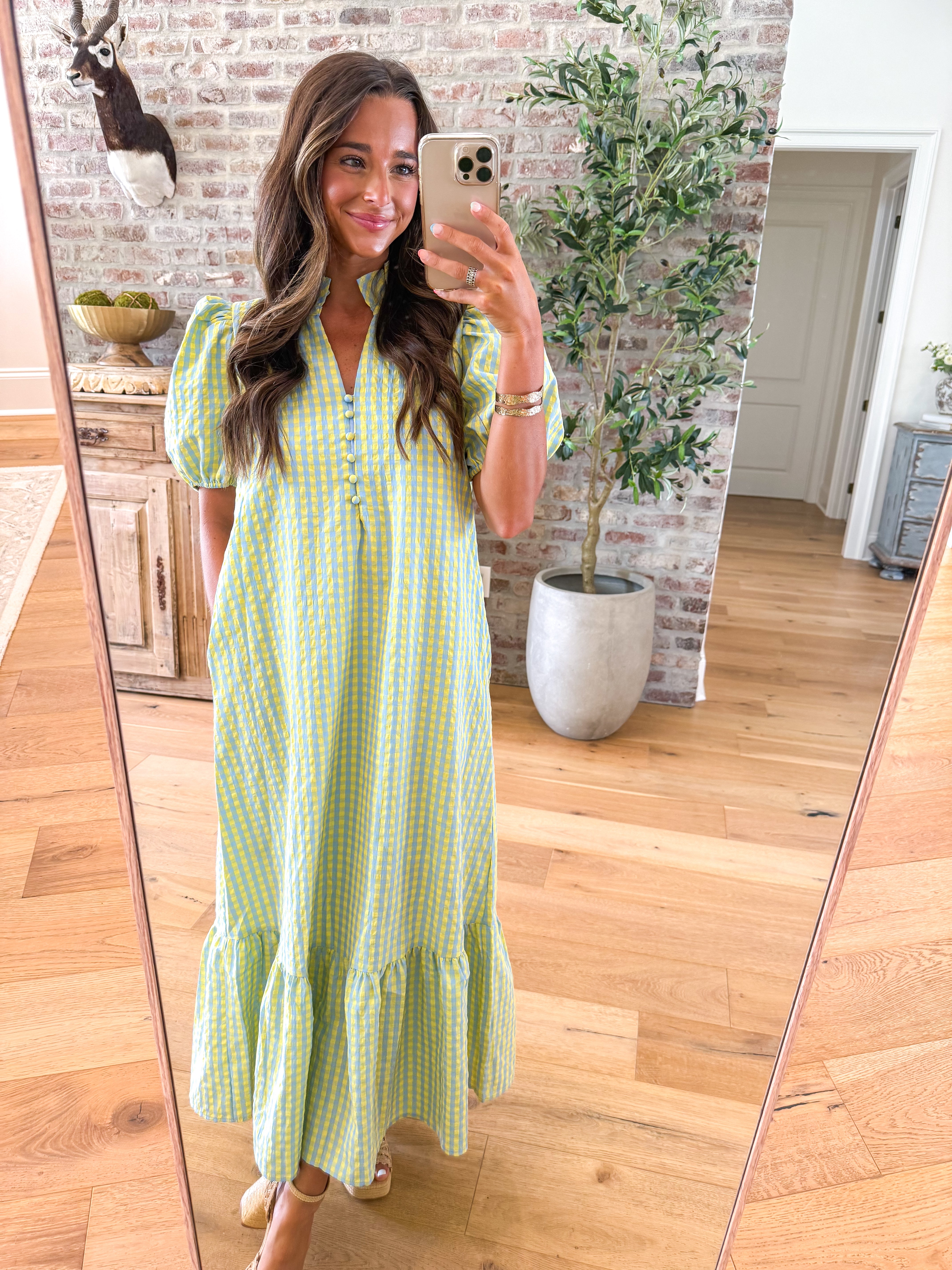 Picnic in the Park Blue Gingham Midi Dress