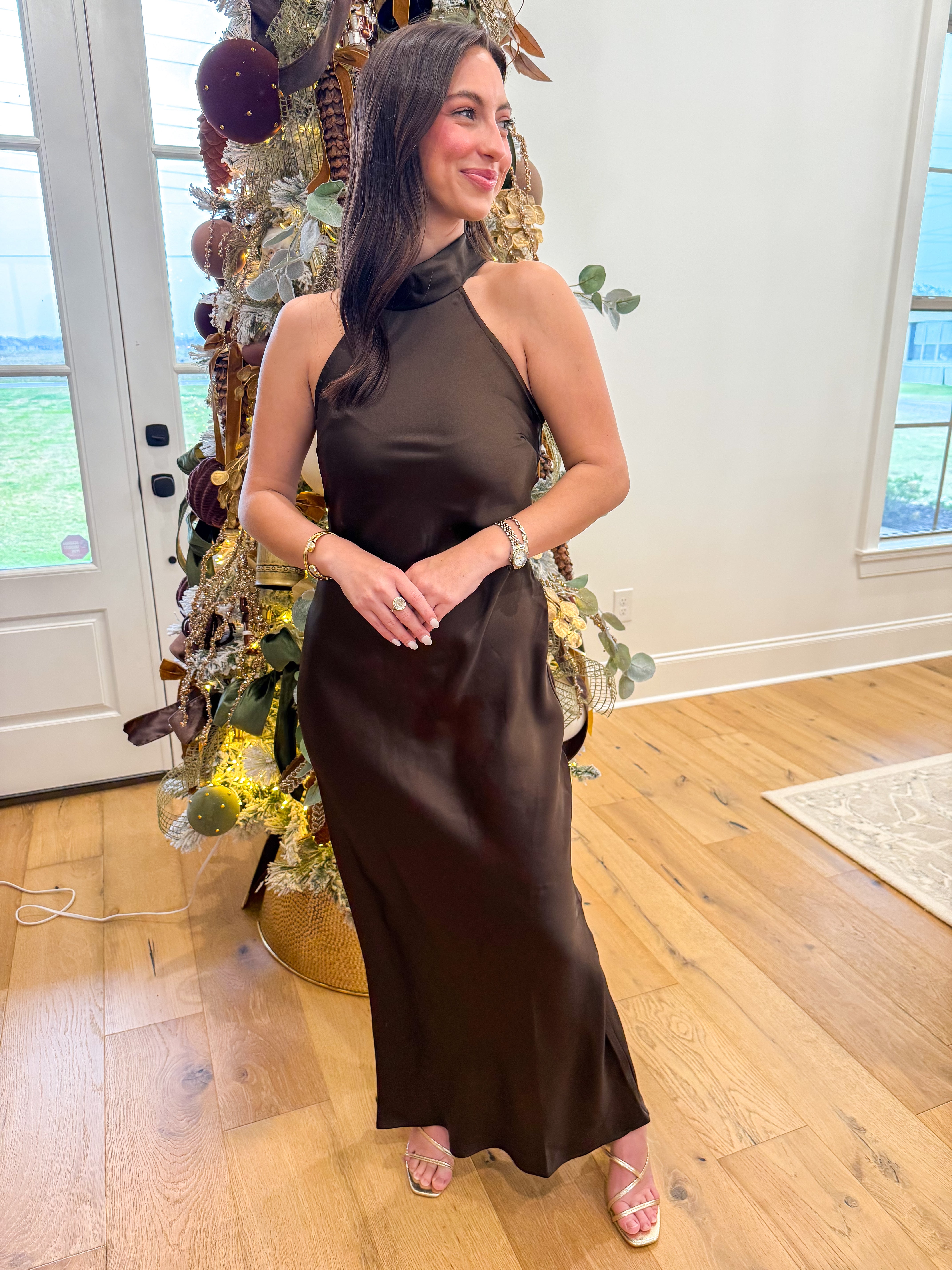 Lara Dark Espresso Satin Maxi