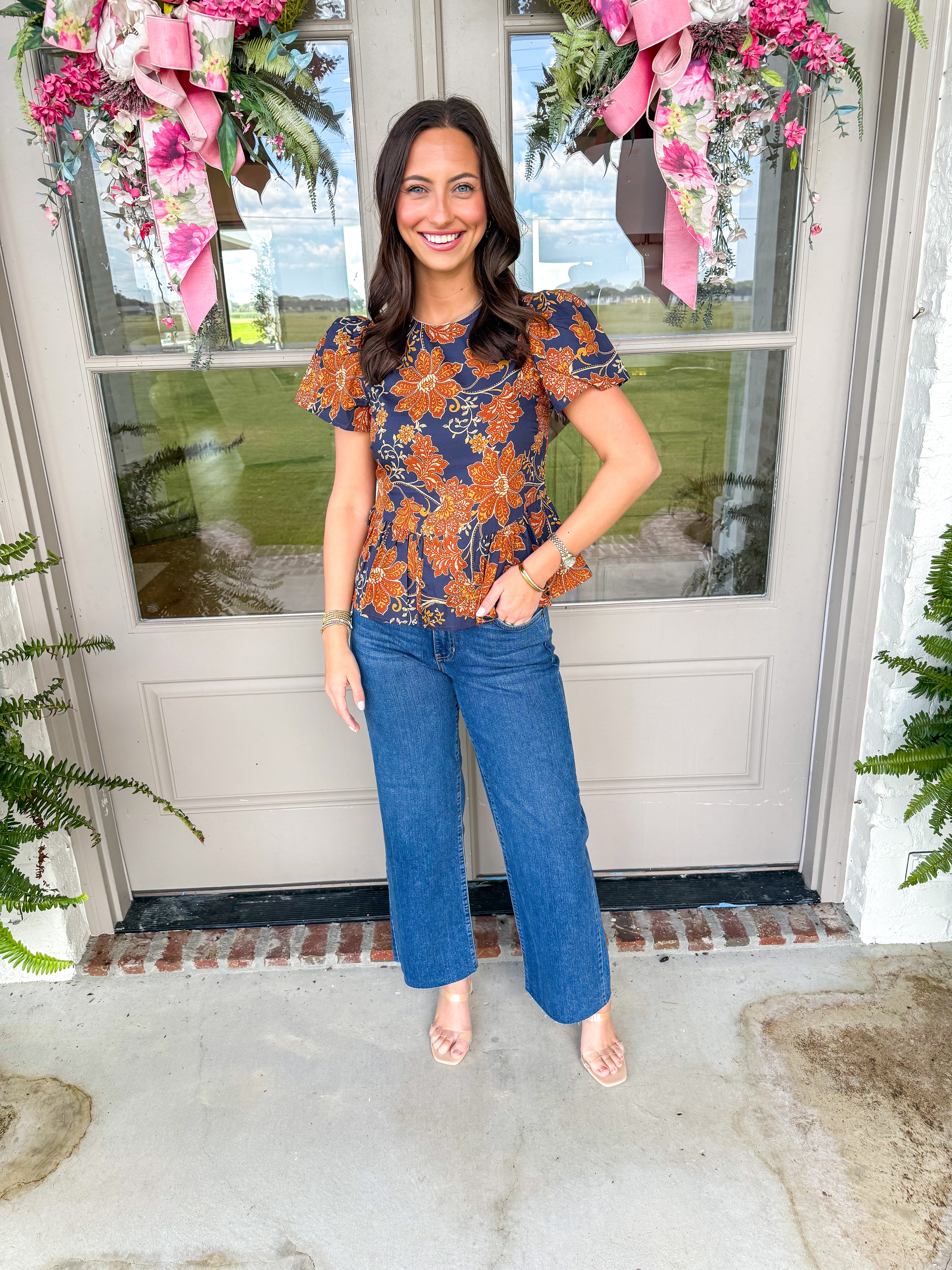 The Navy & Rust Ruffle Top