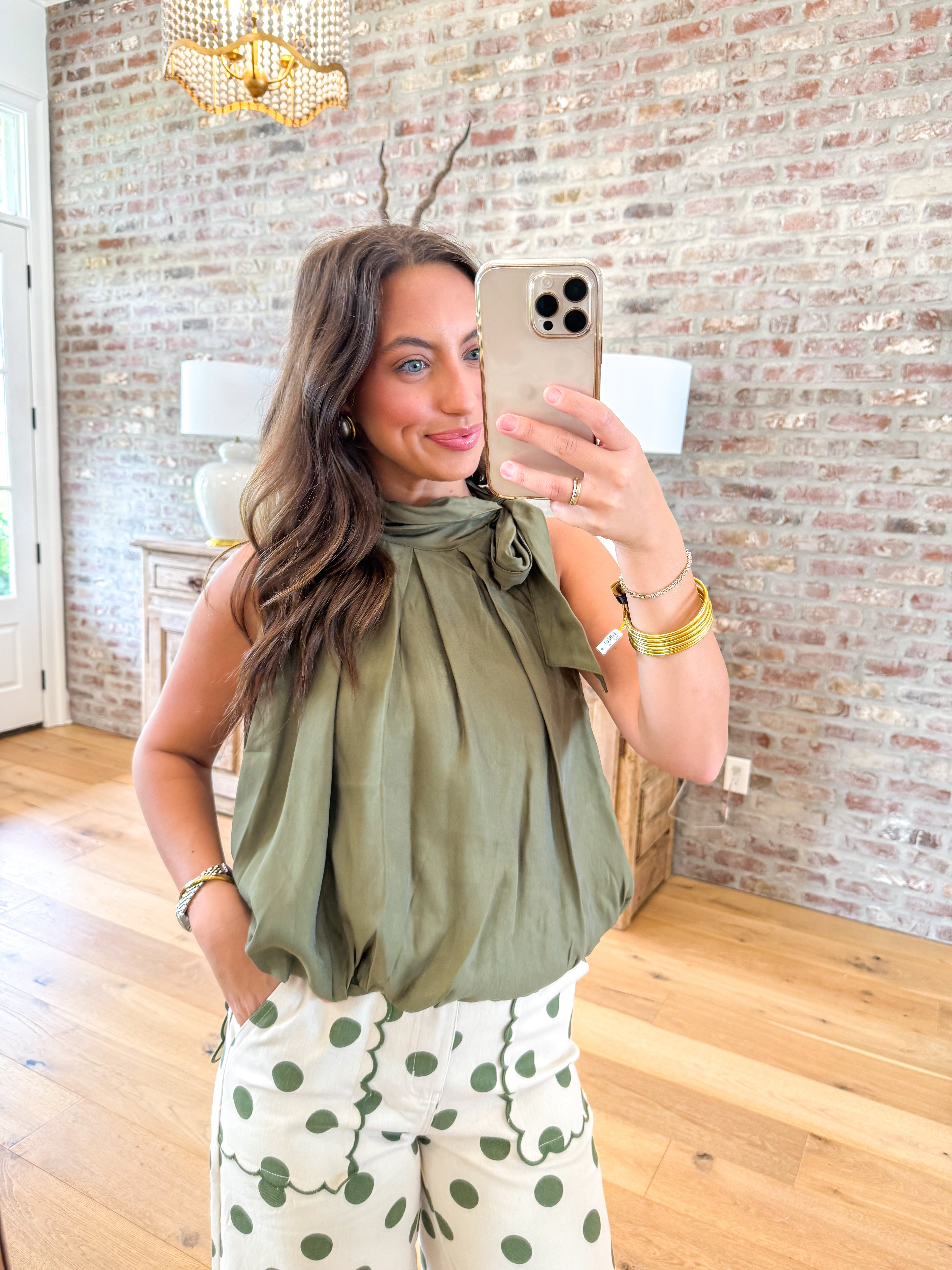 Olive Bow Halter Blouse