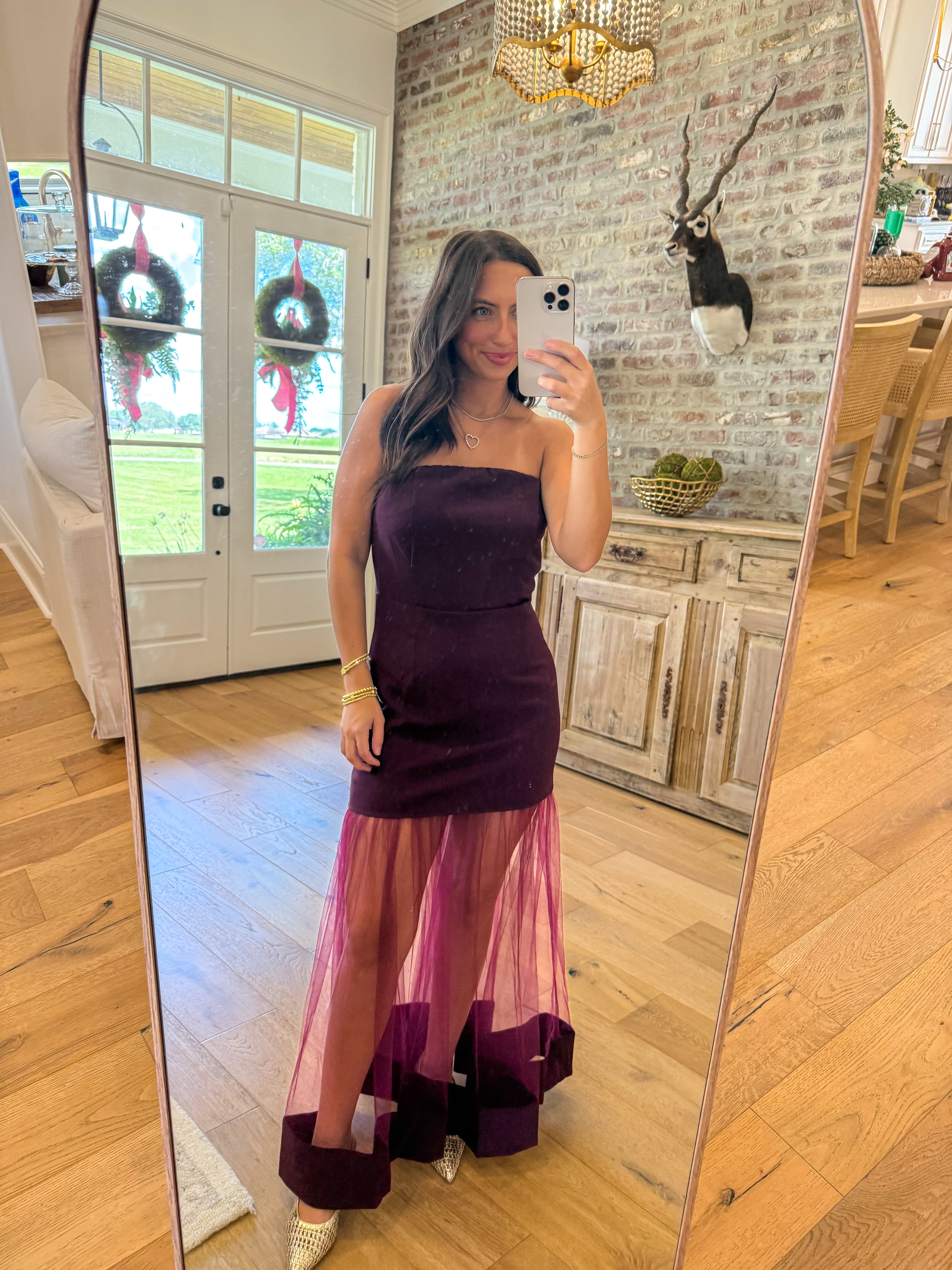Wine & Whisper Tulle Midi Dress