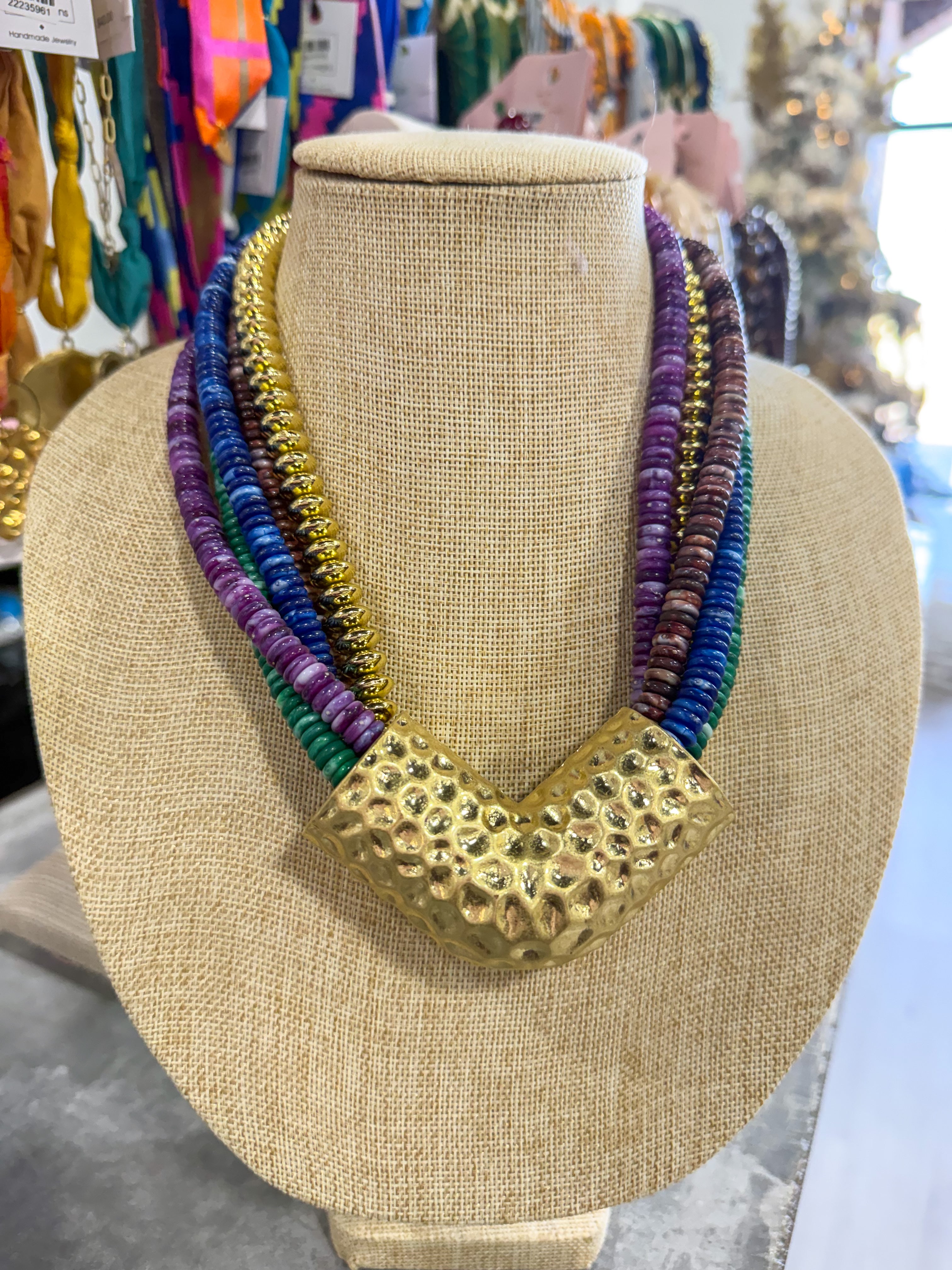 Purple/Blue/ Green & Gold Multi Necklace