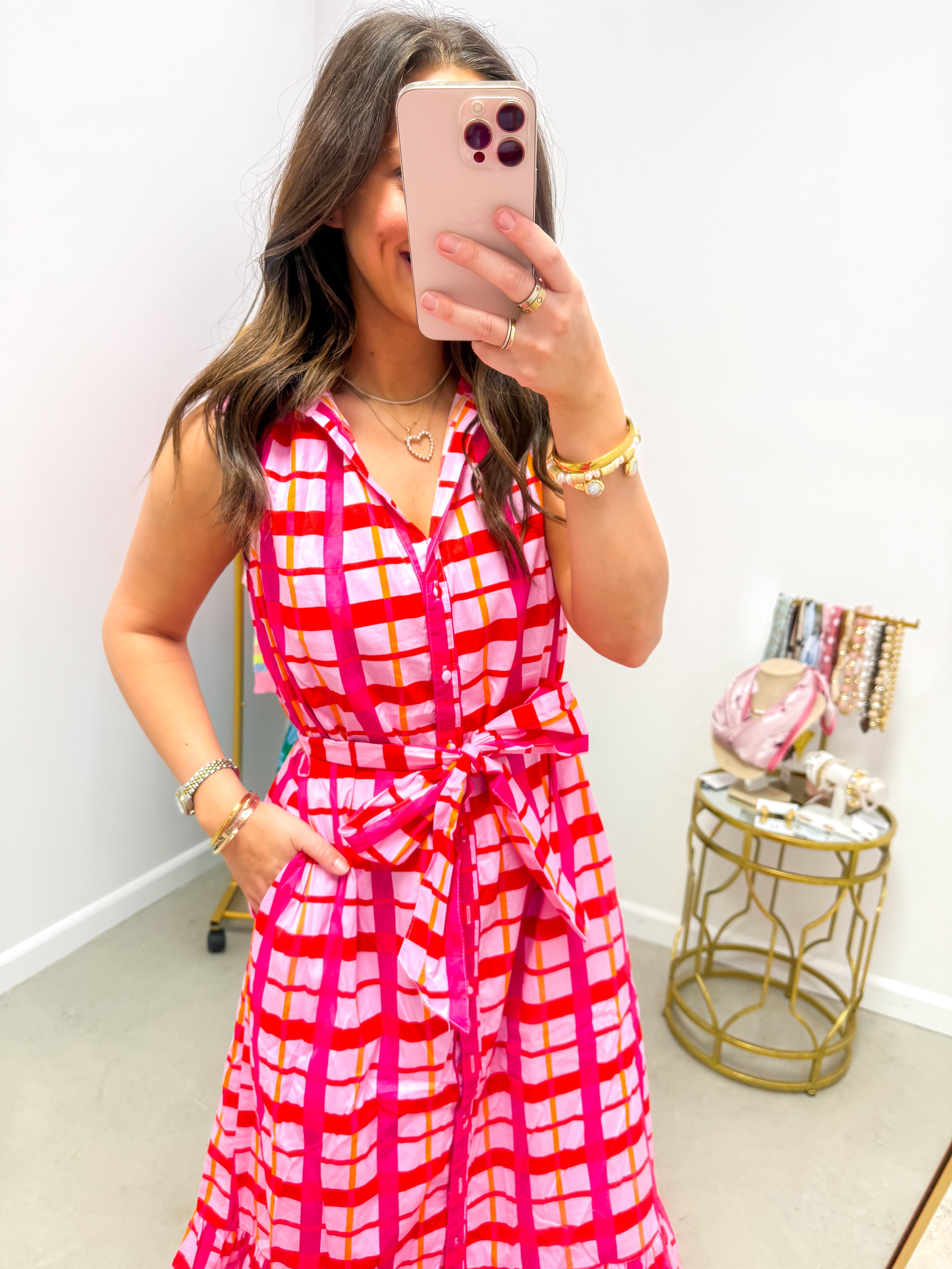 Darvy Checker Cileah Collared Maxi Dress