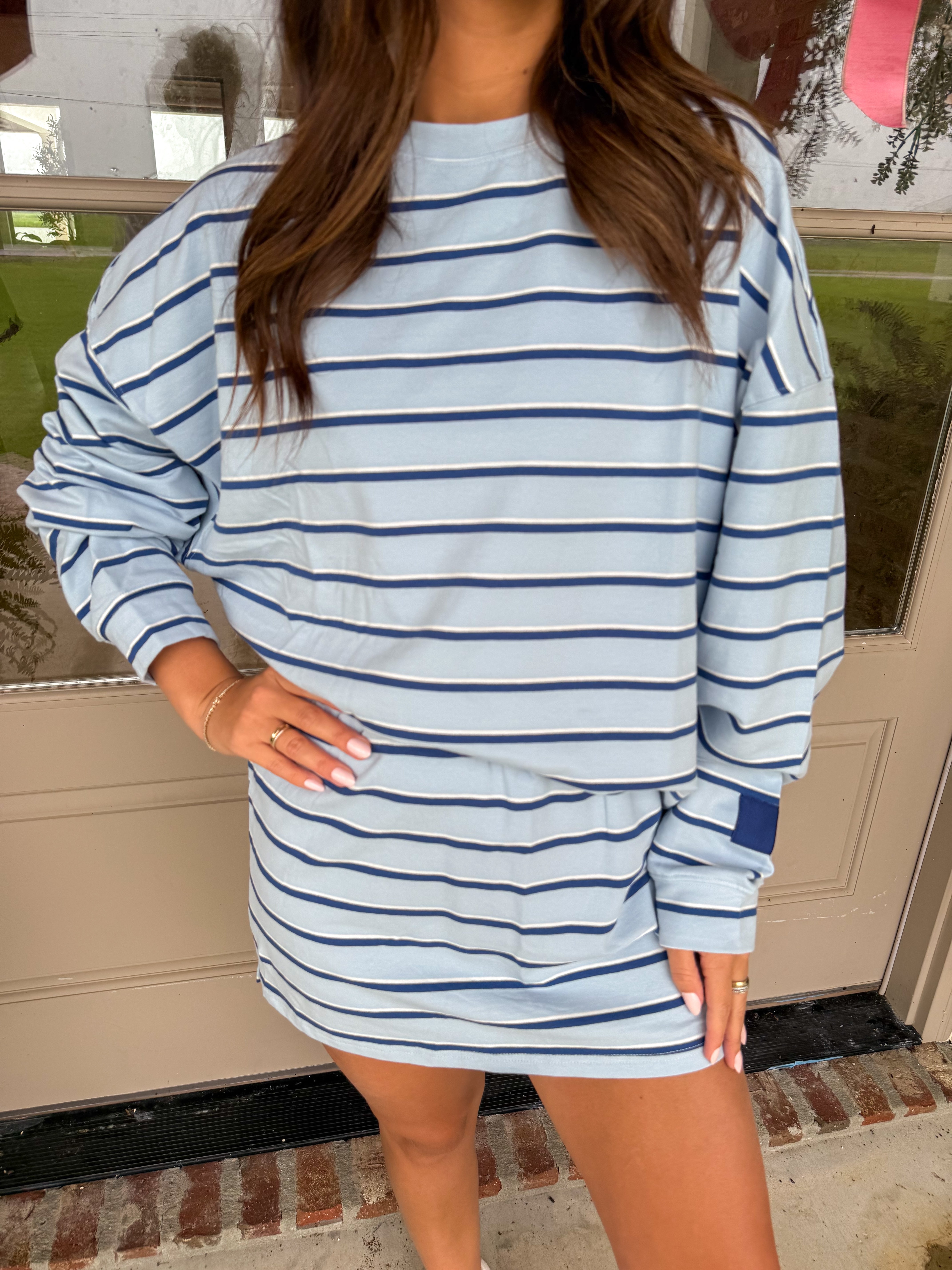Blue Striped Terry Lounge Set Baby Blue/Navy