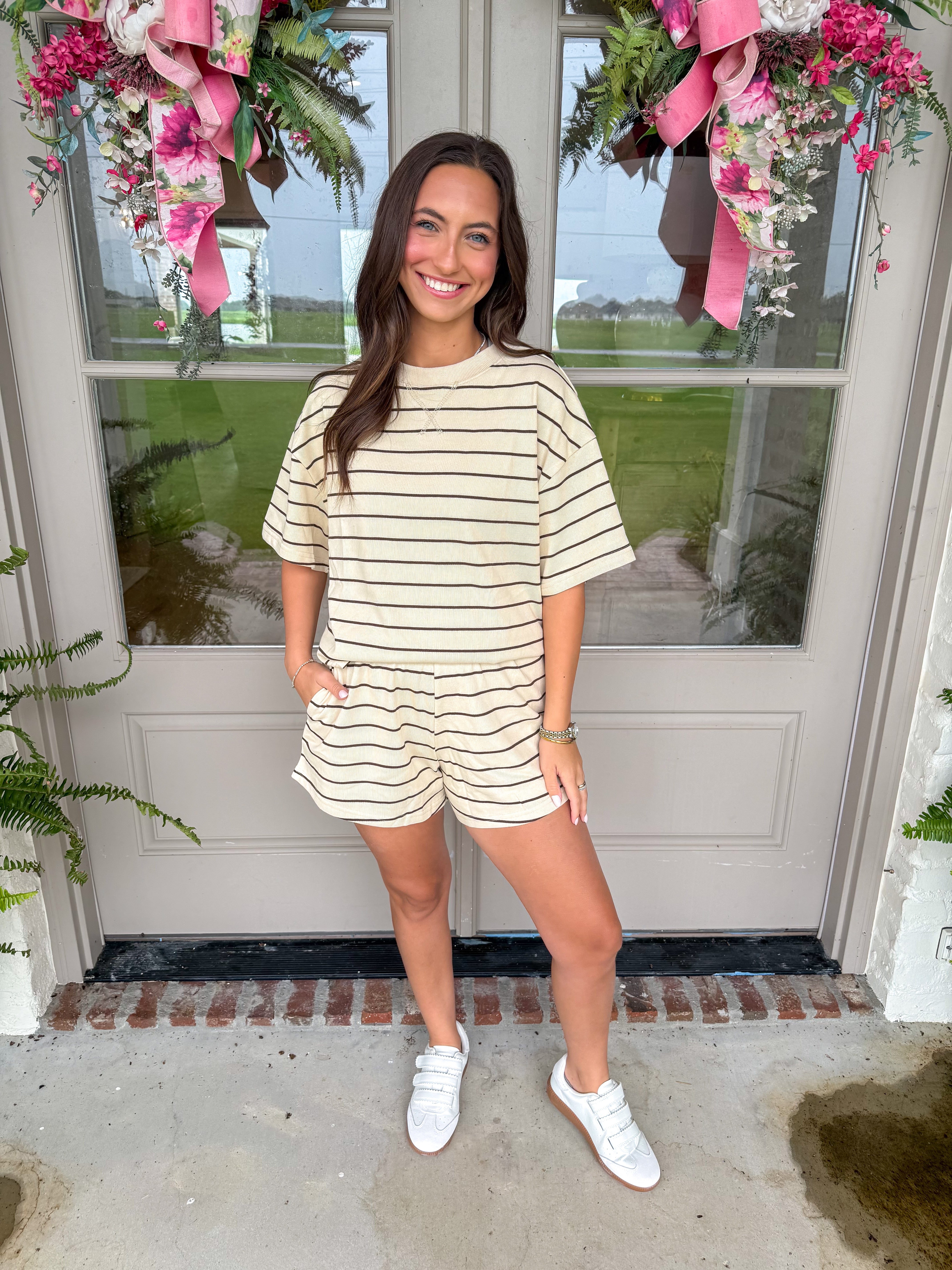 Striped & Easy Lounge Set Oatmeal/Brown