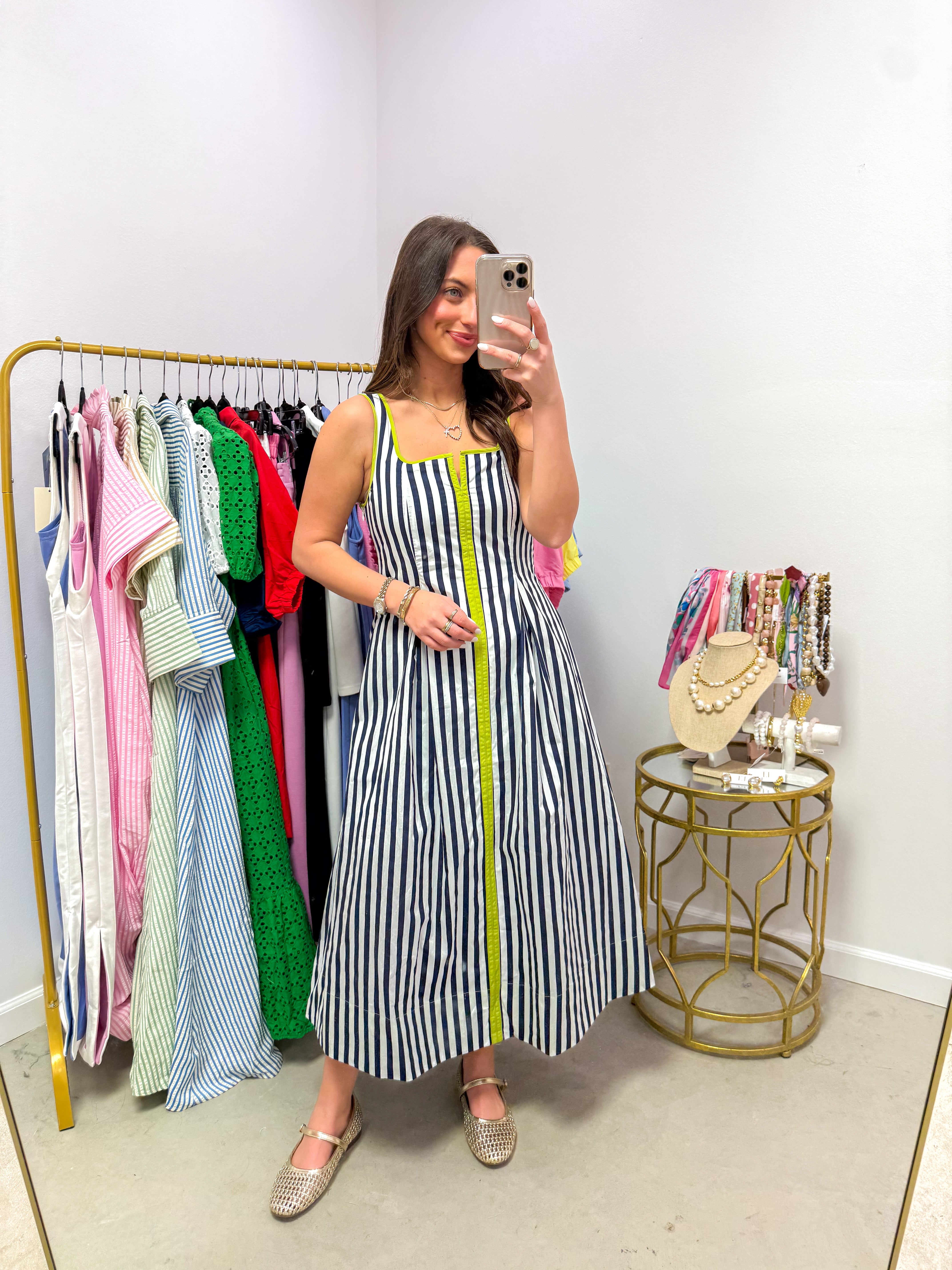Midnight Lime Striped Midi