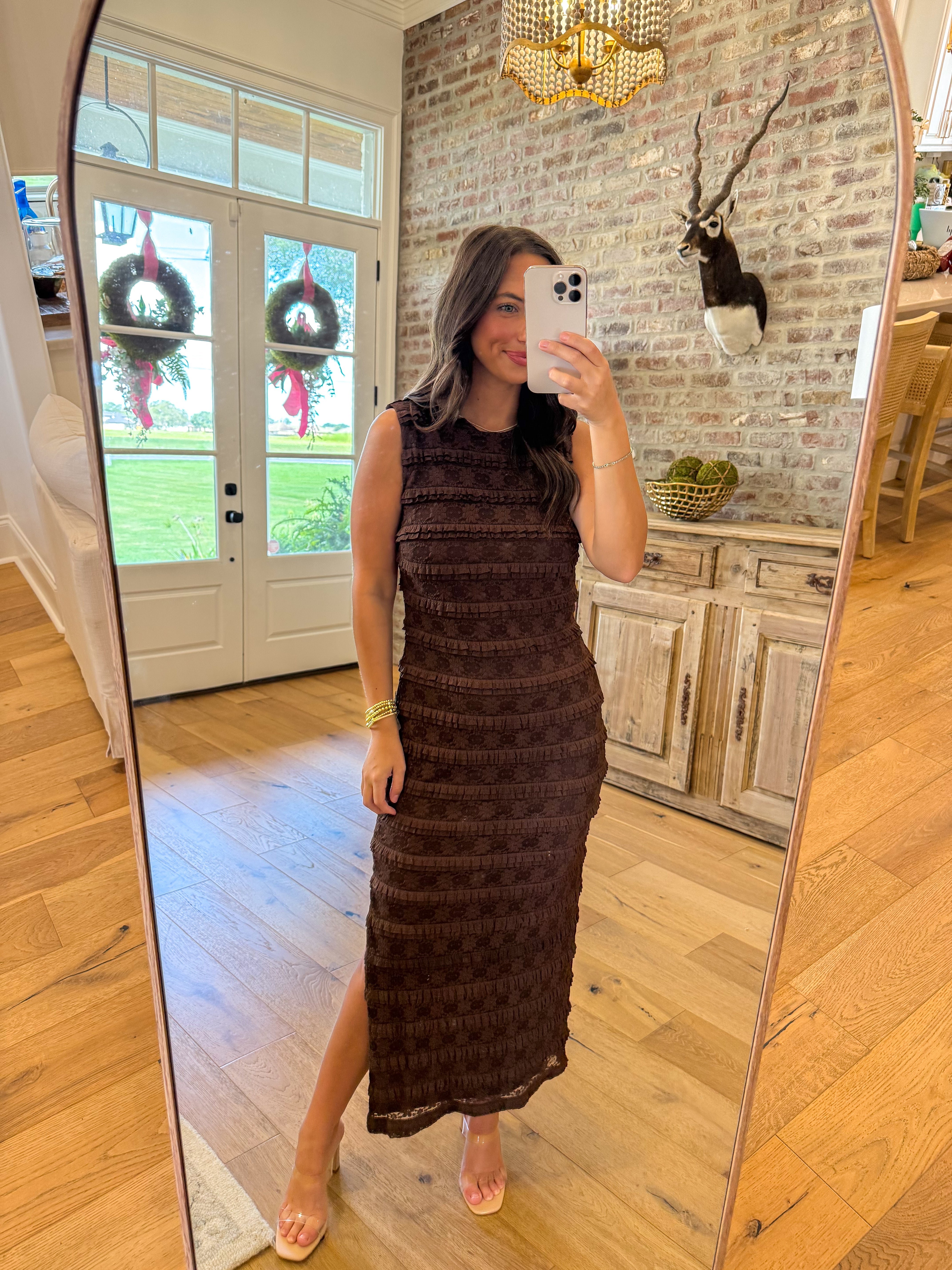 Chocolate Textured Lace Midi Dress