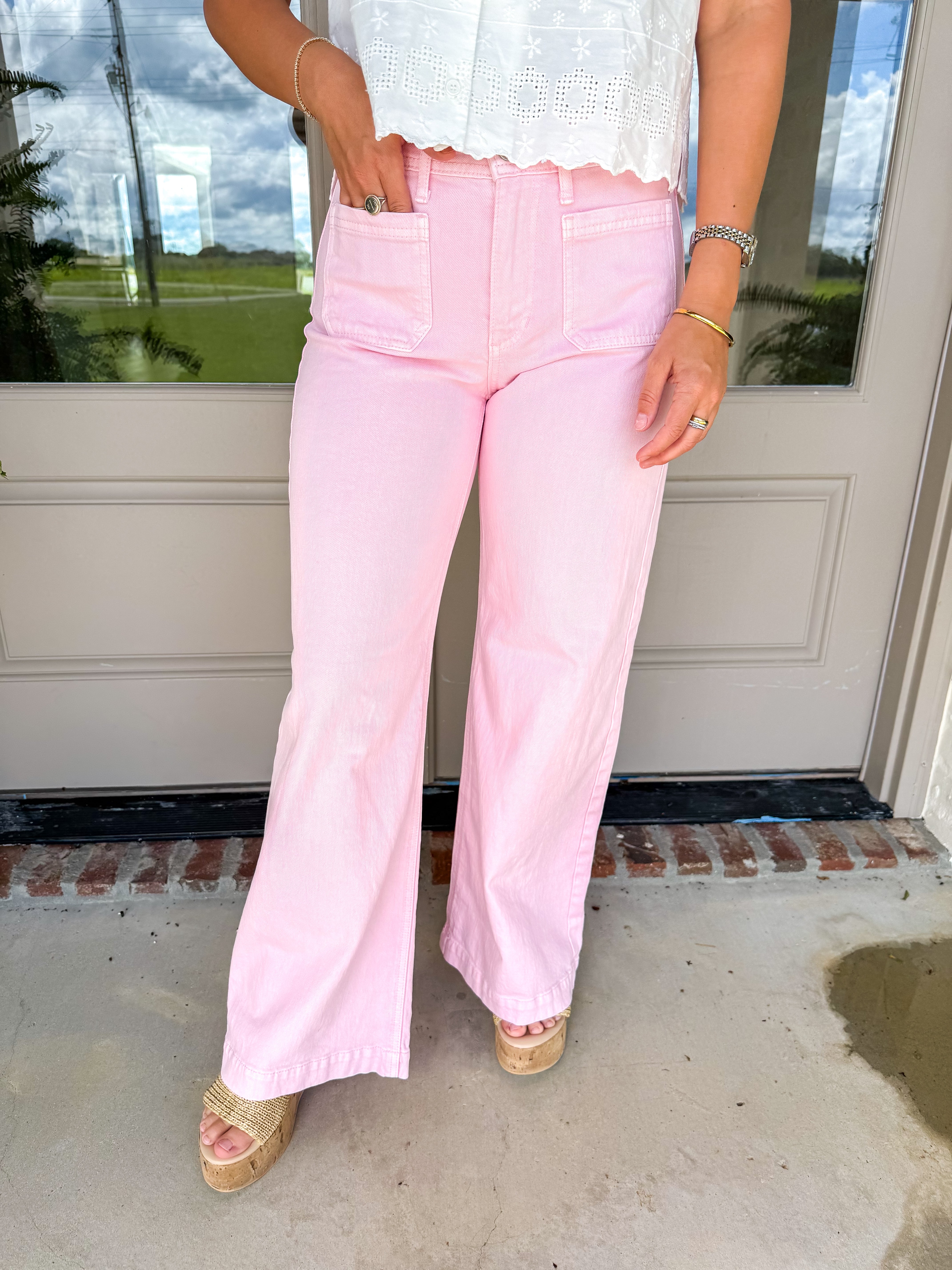 Washed Pink Micro Patch Pocket Wide Leg