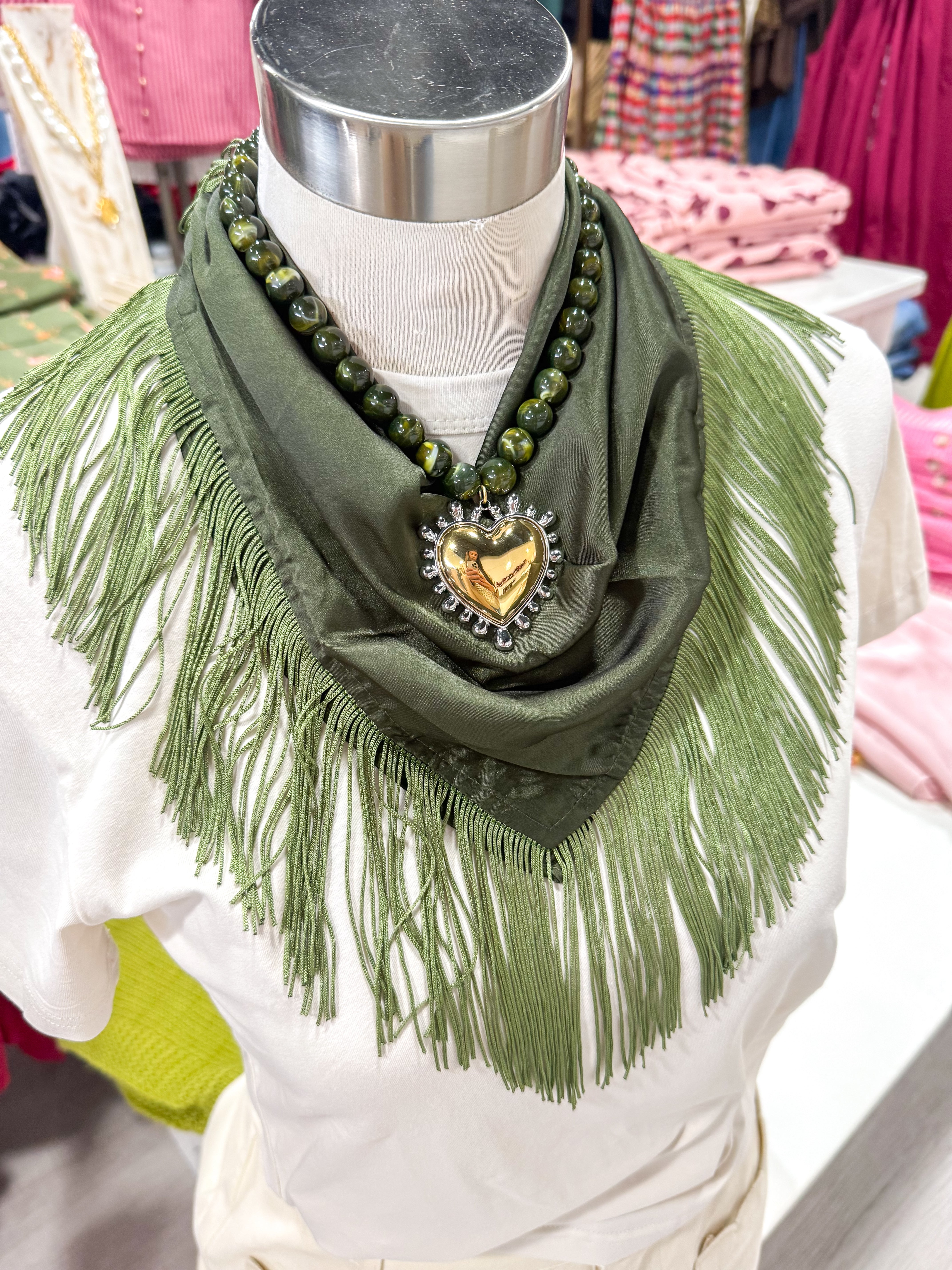 Solid Fringe Scarf Ollive Green