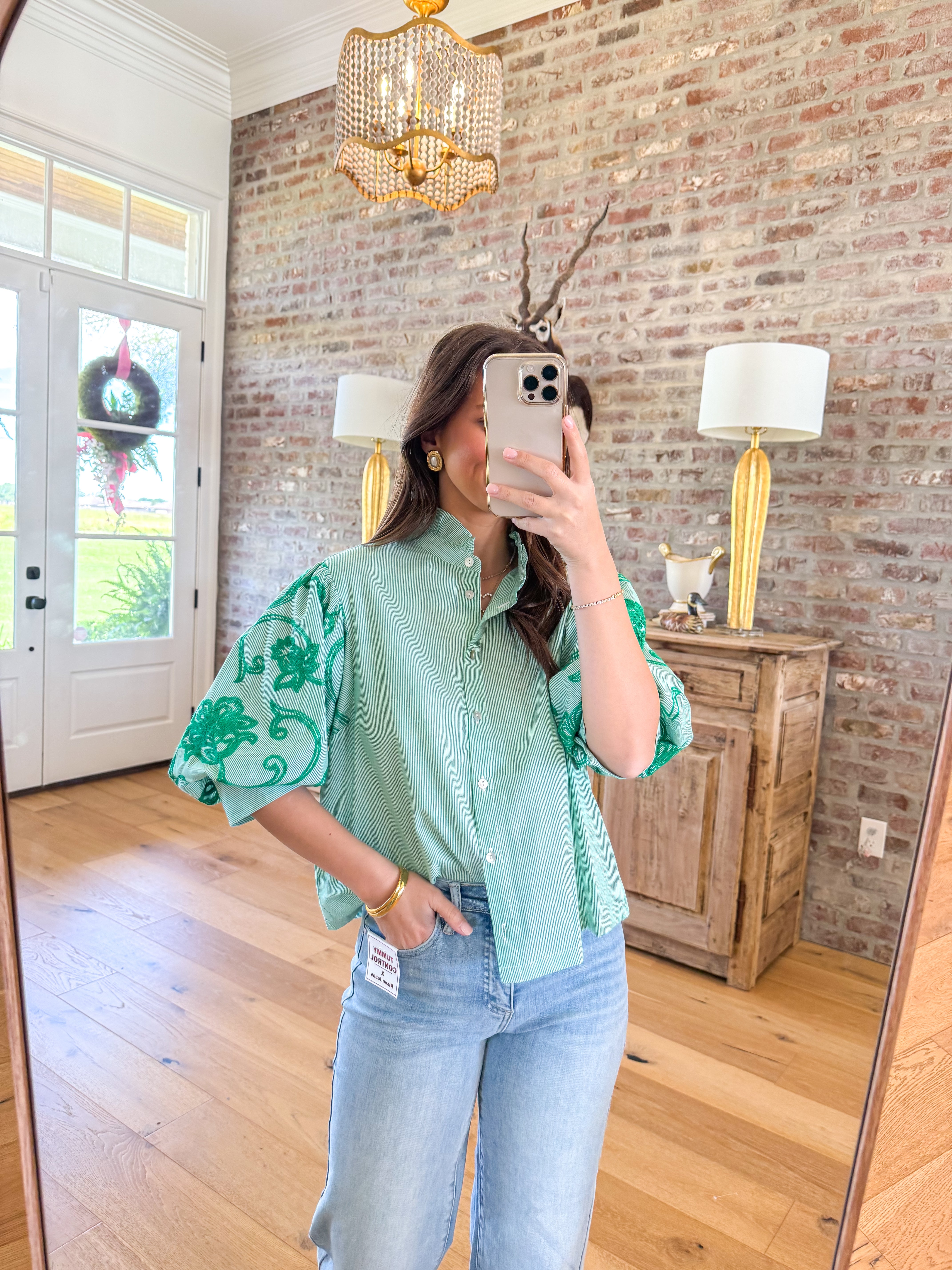 Garden Party Green Pinstripe Blouse