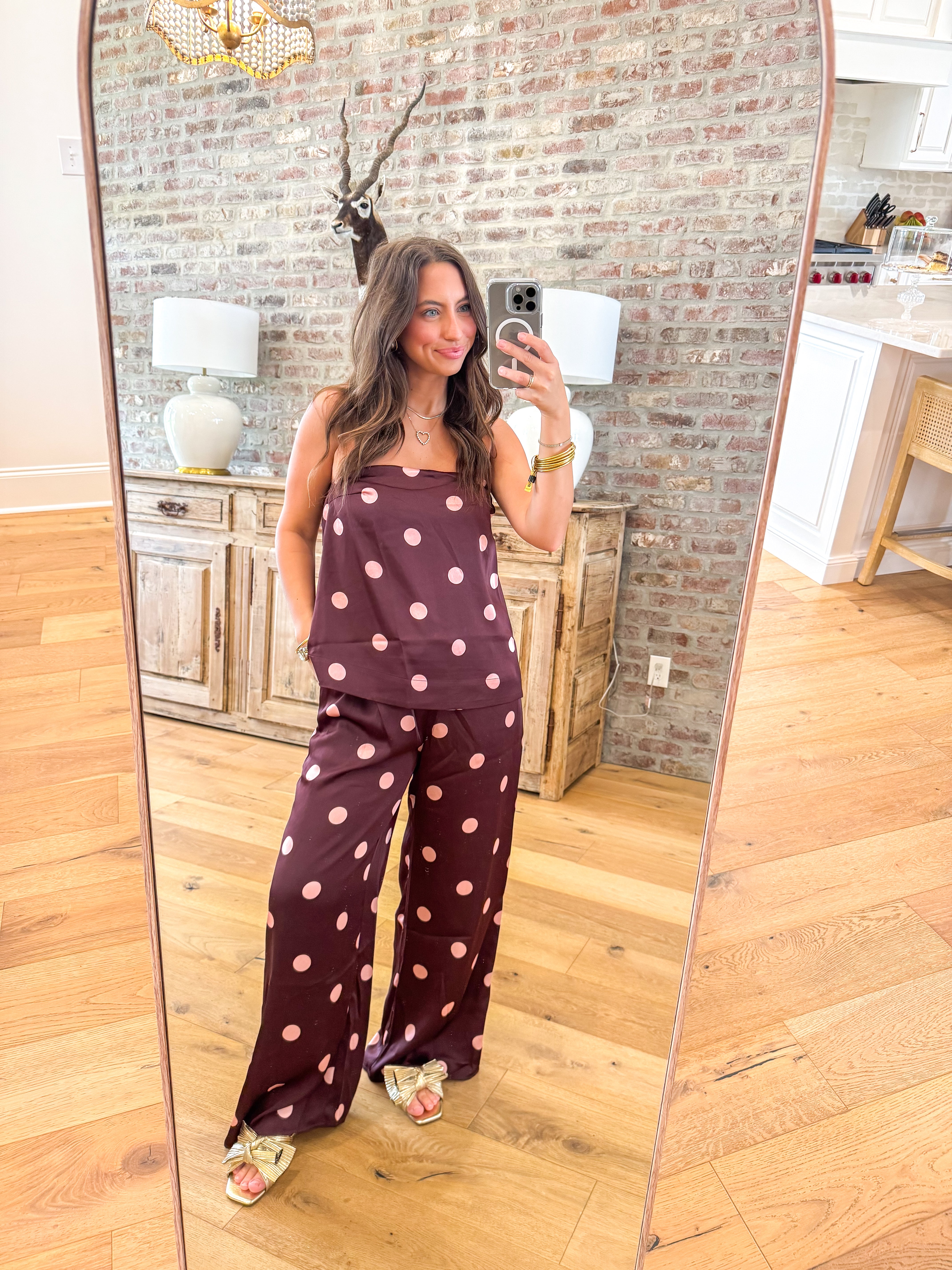 Burgundy Polka Dot Satin Set