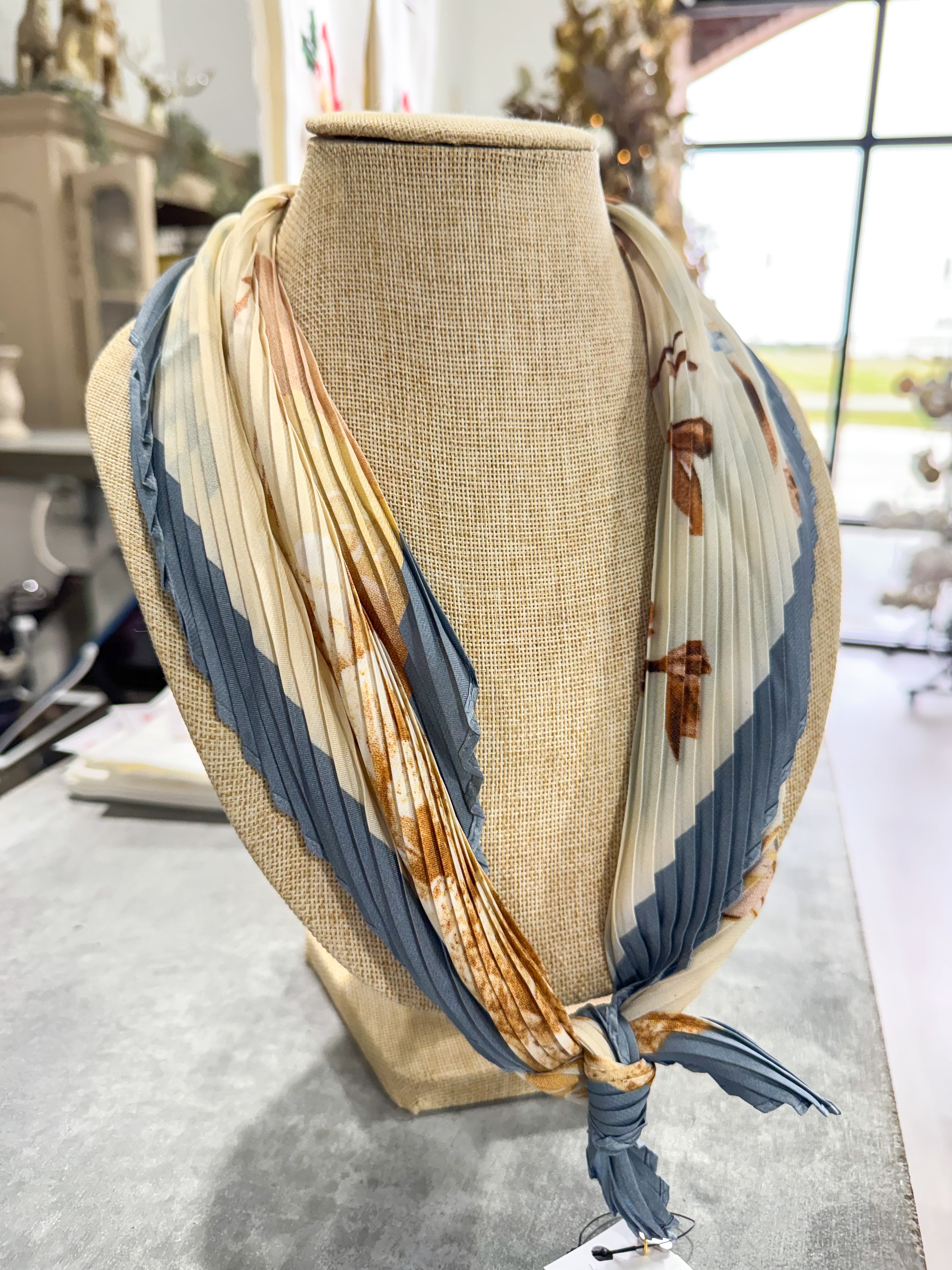 Blue/Ivory Deer Floral Scarf