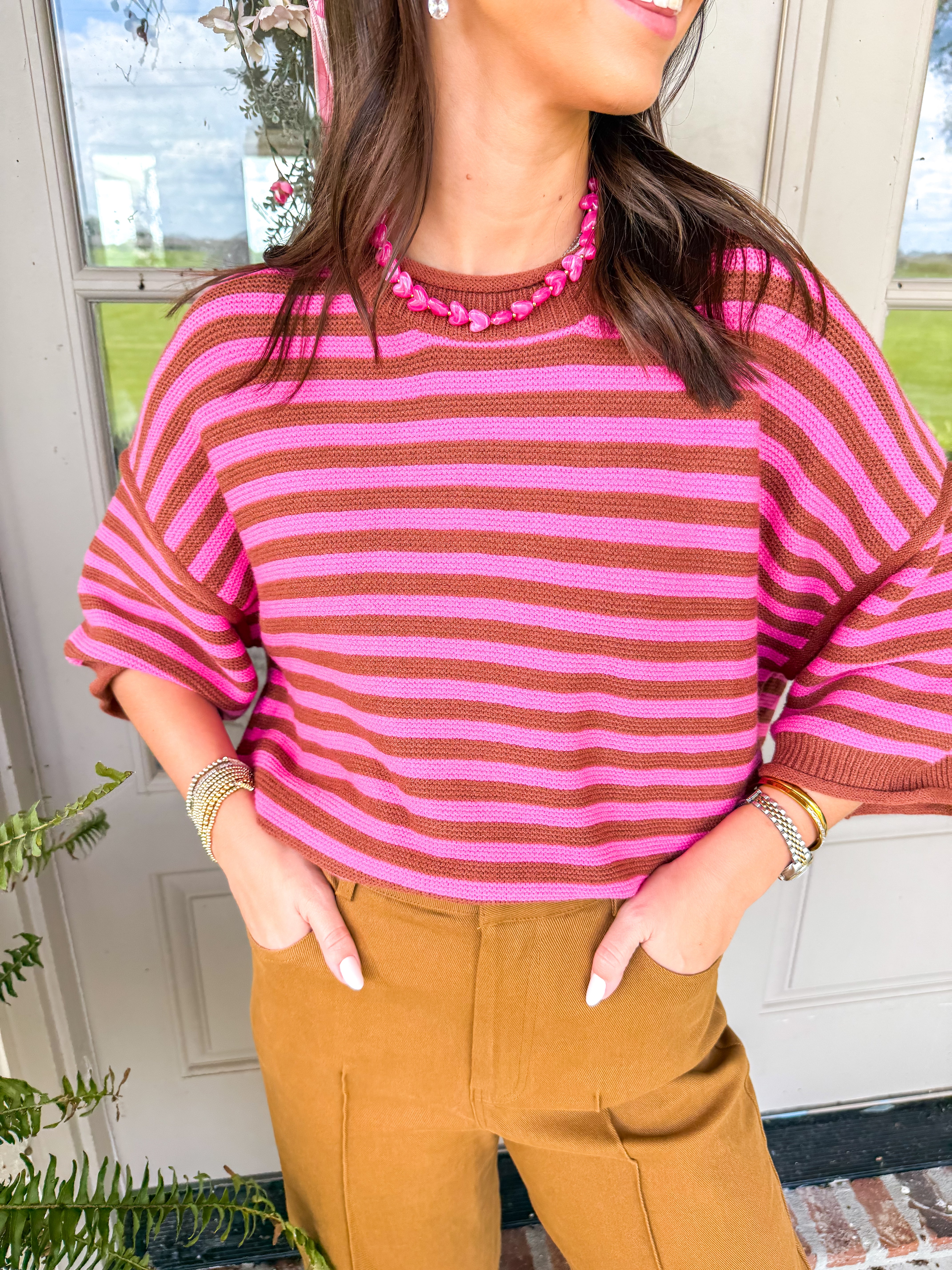 Pinkway Stripe Knit Top
