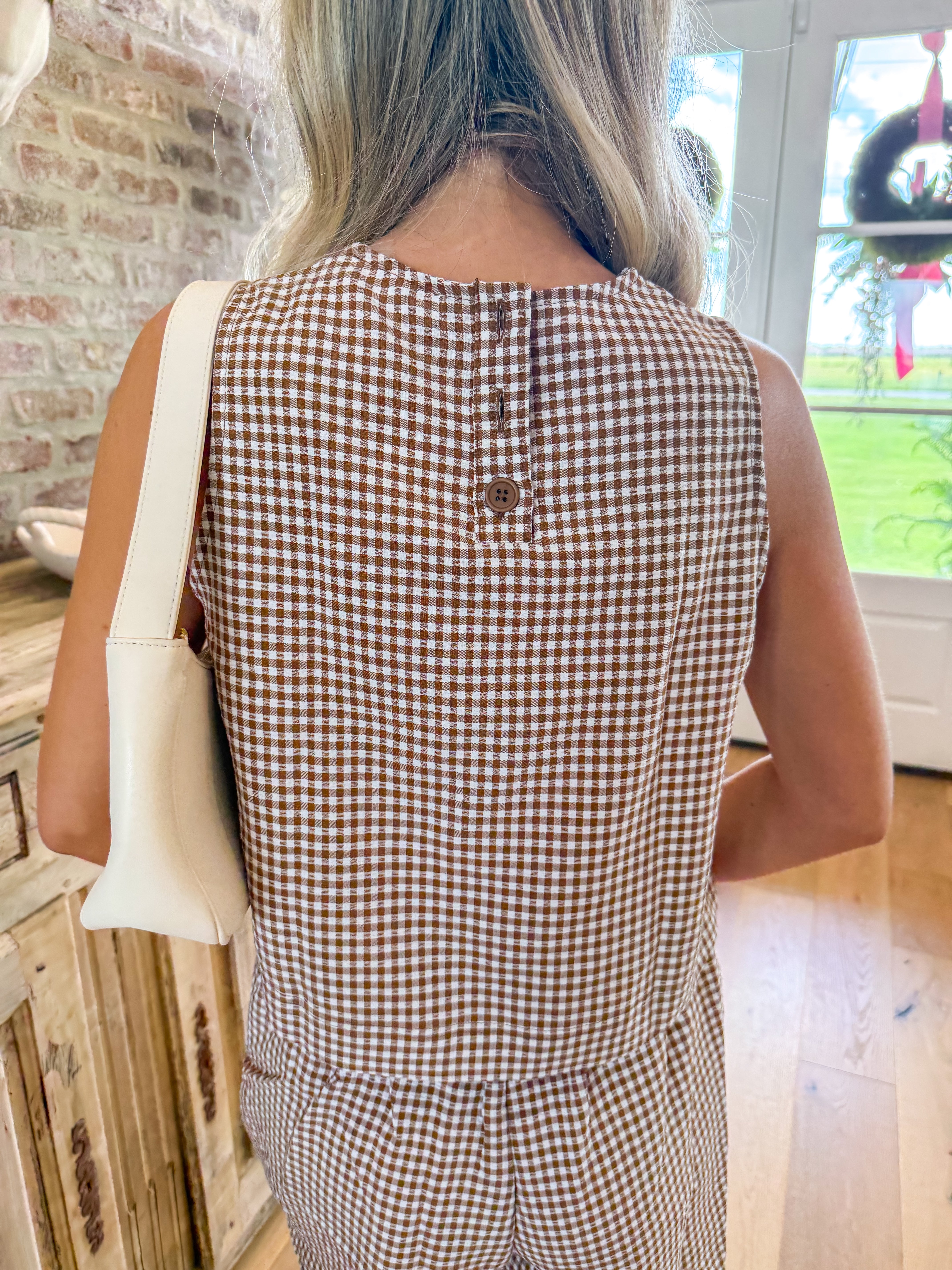 Brown Gingham Girl Two-Piece Set