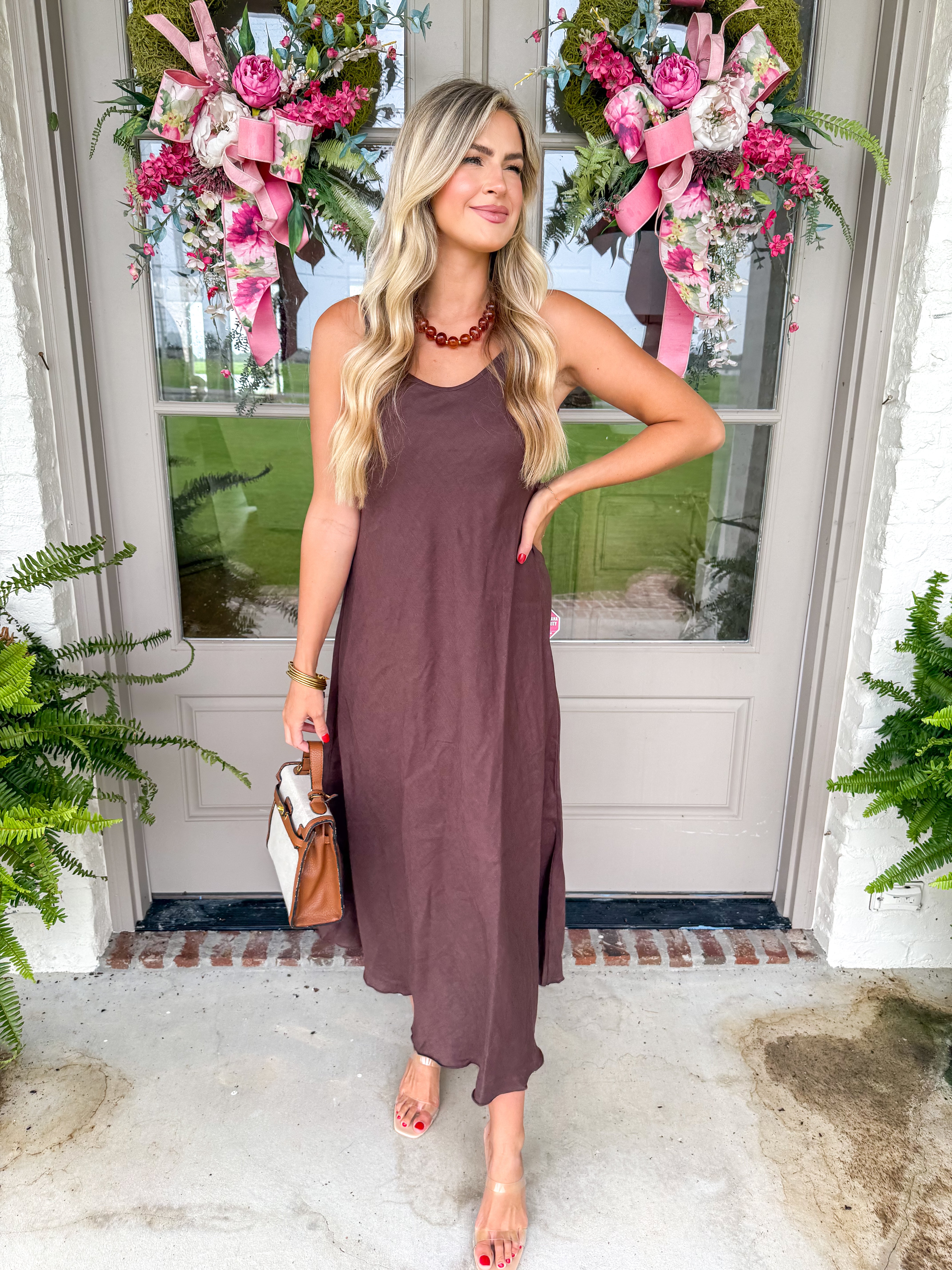 Cody Linen Slip Maxi Dress Brown