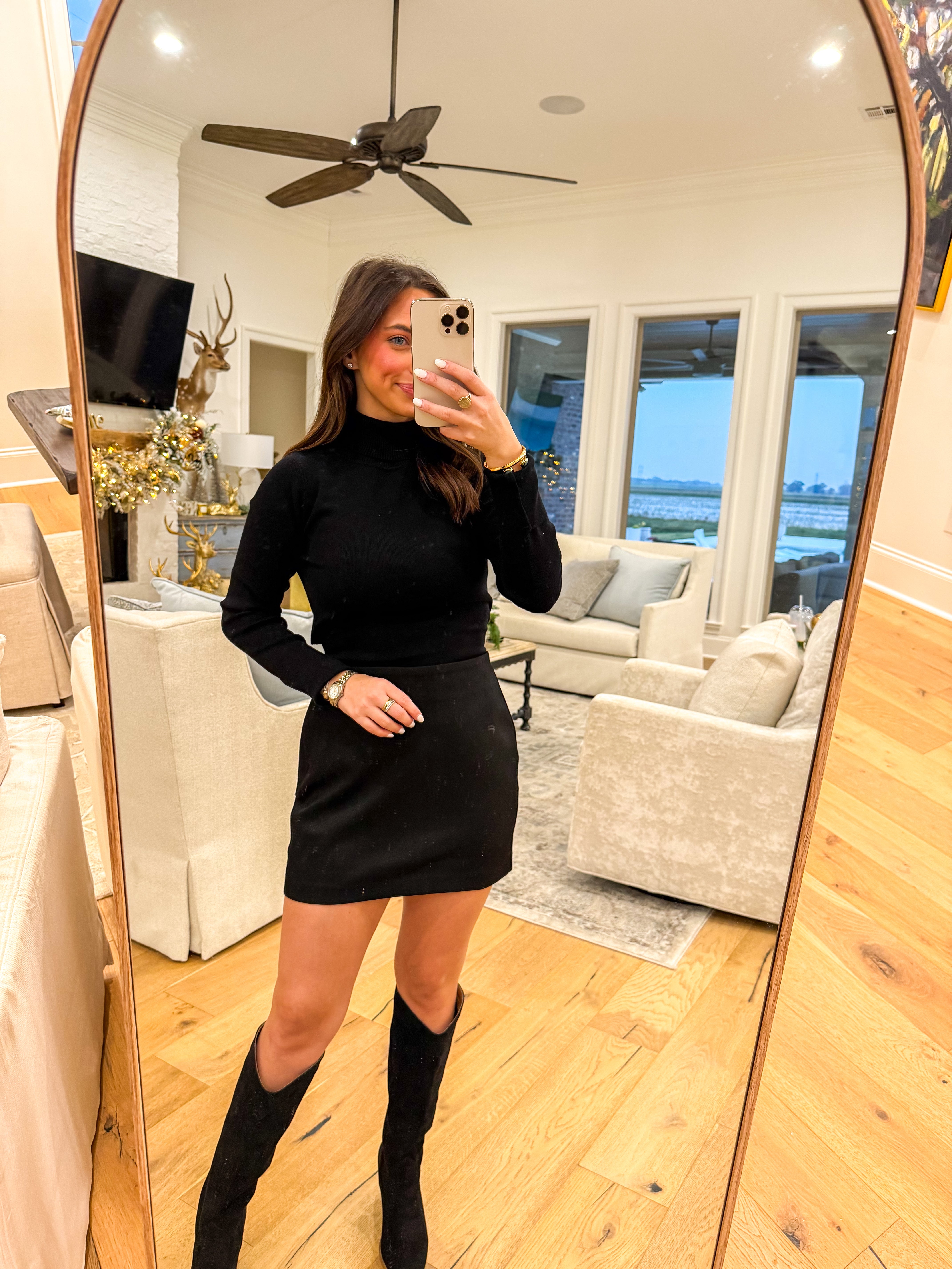 Nadia Black Turtleneck Tie-Back Knit Top