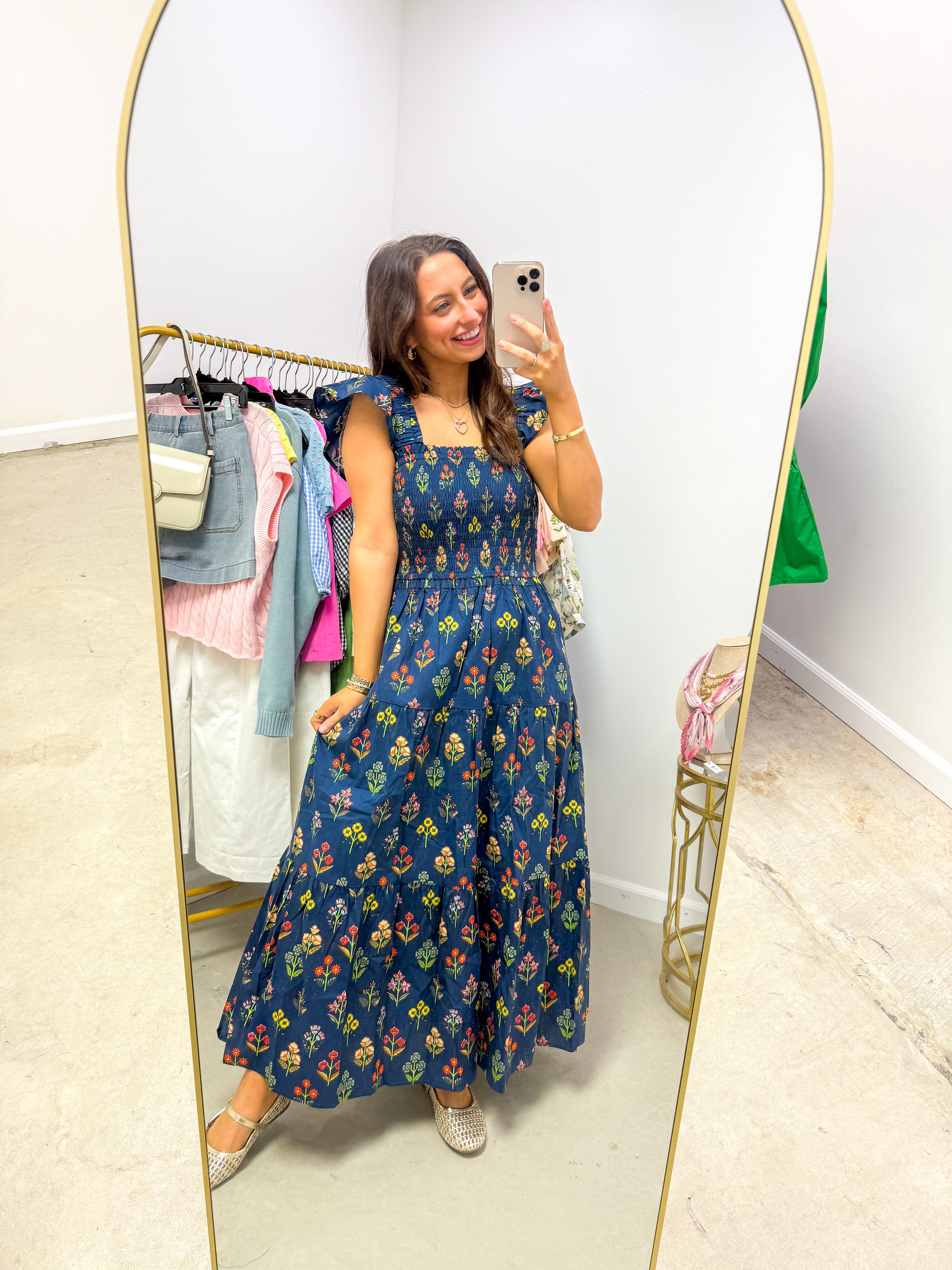 Fresh Picked Navy Smocked Floral Midi