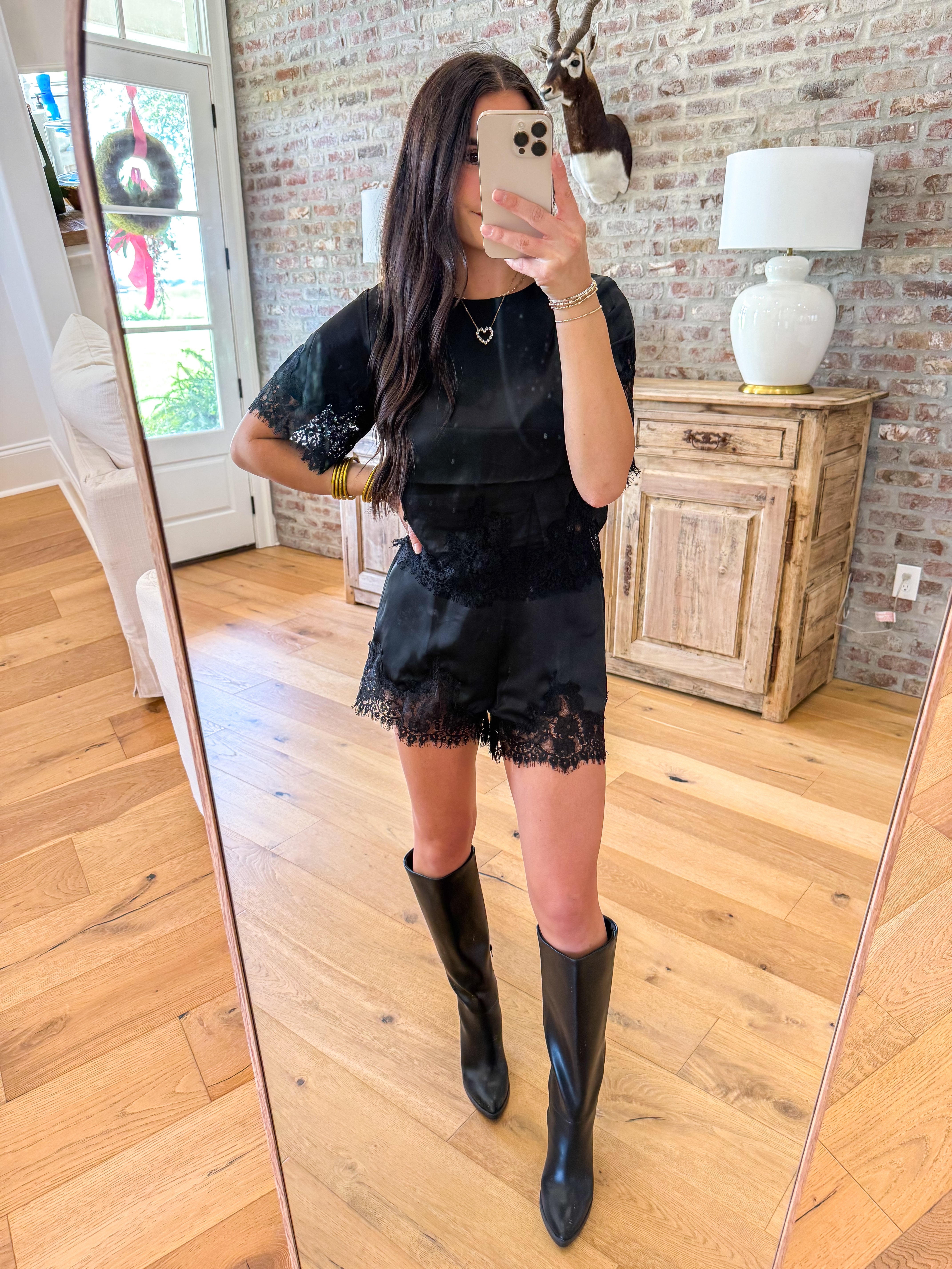 Midnight Bloom Satin Short Set