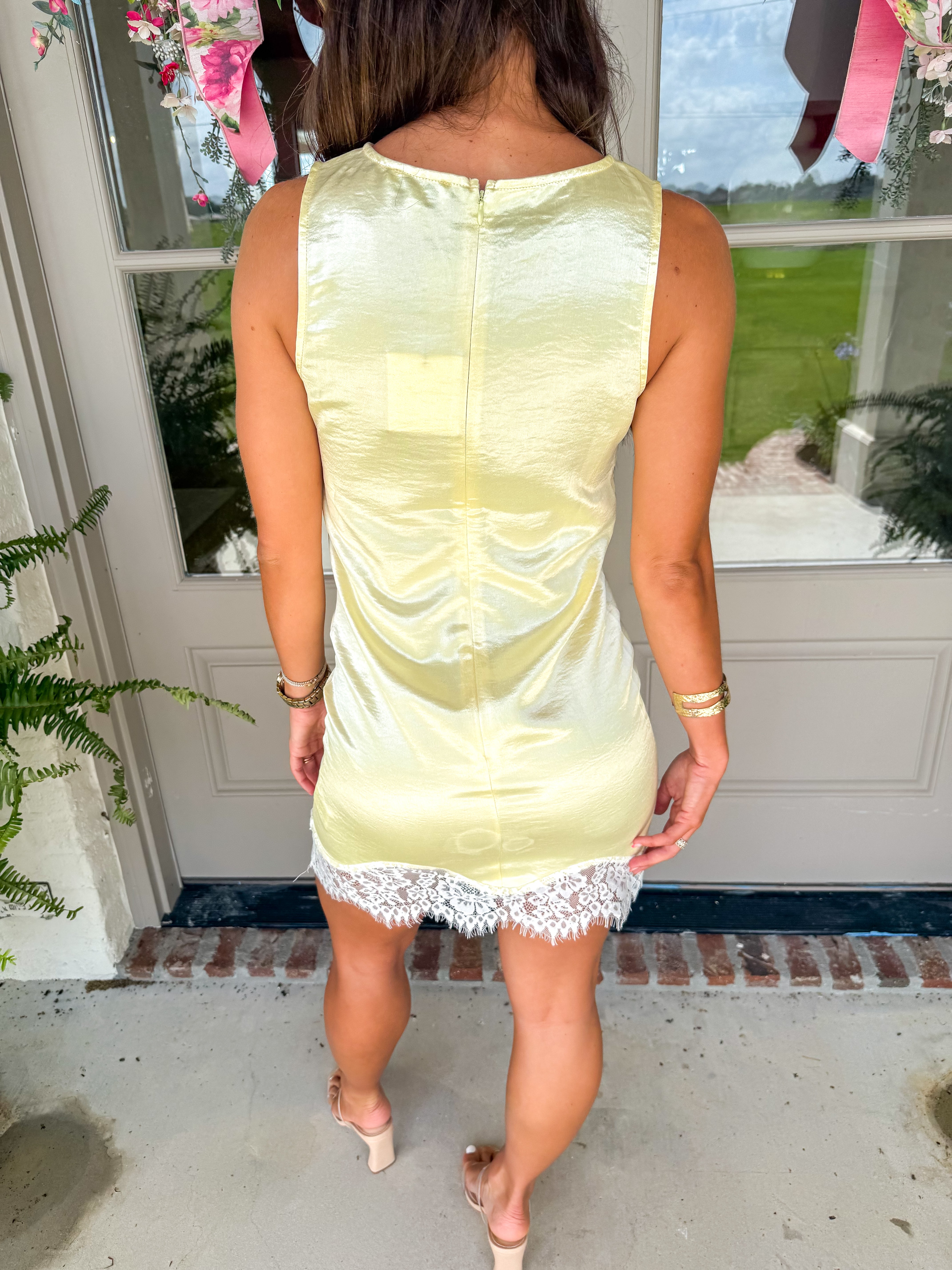 Amber Satin Mini Dress with Lace Trim