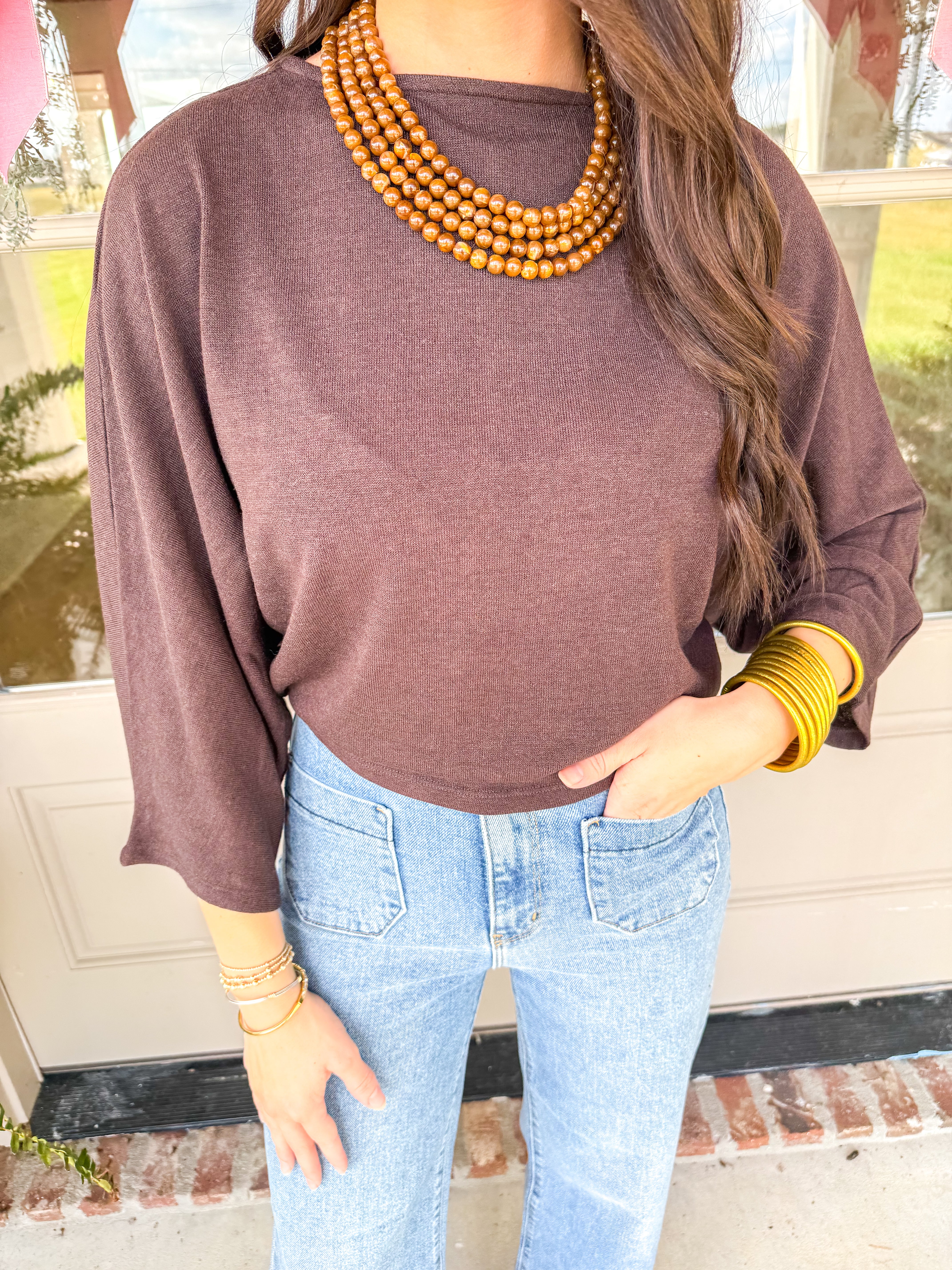 Chocolate Dolman Knit Pullover