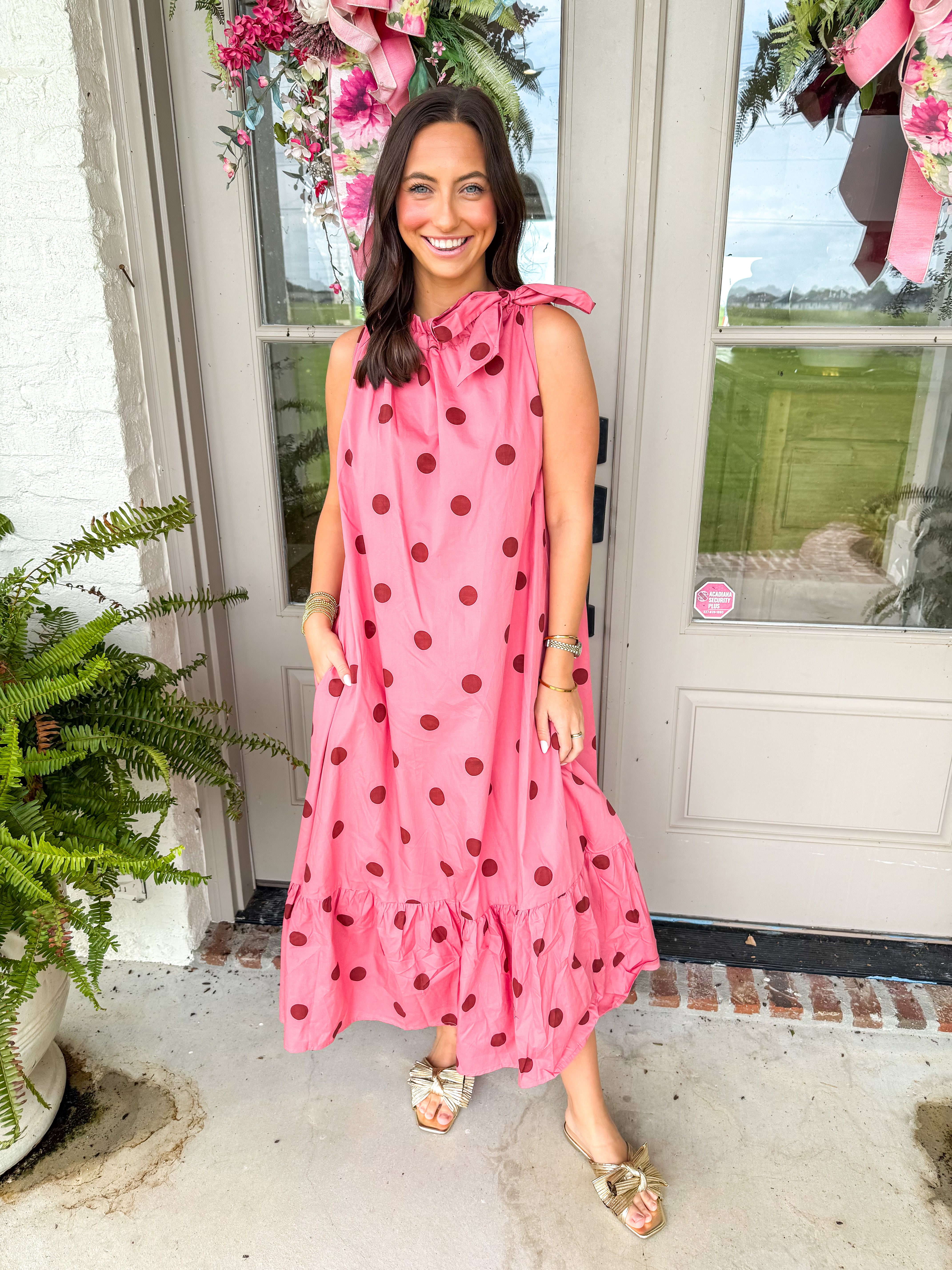 Coral Kisses Polka Dot Midi Dress