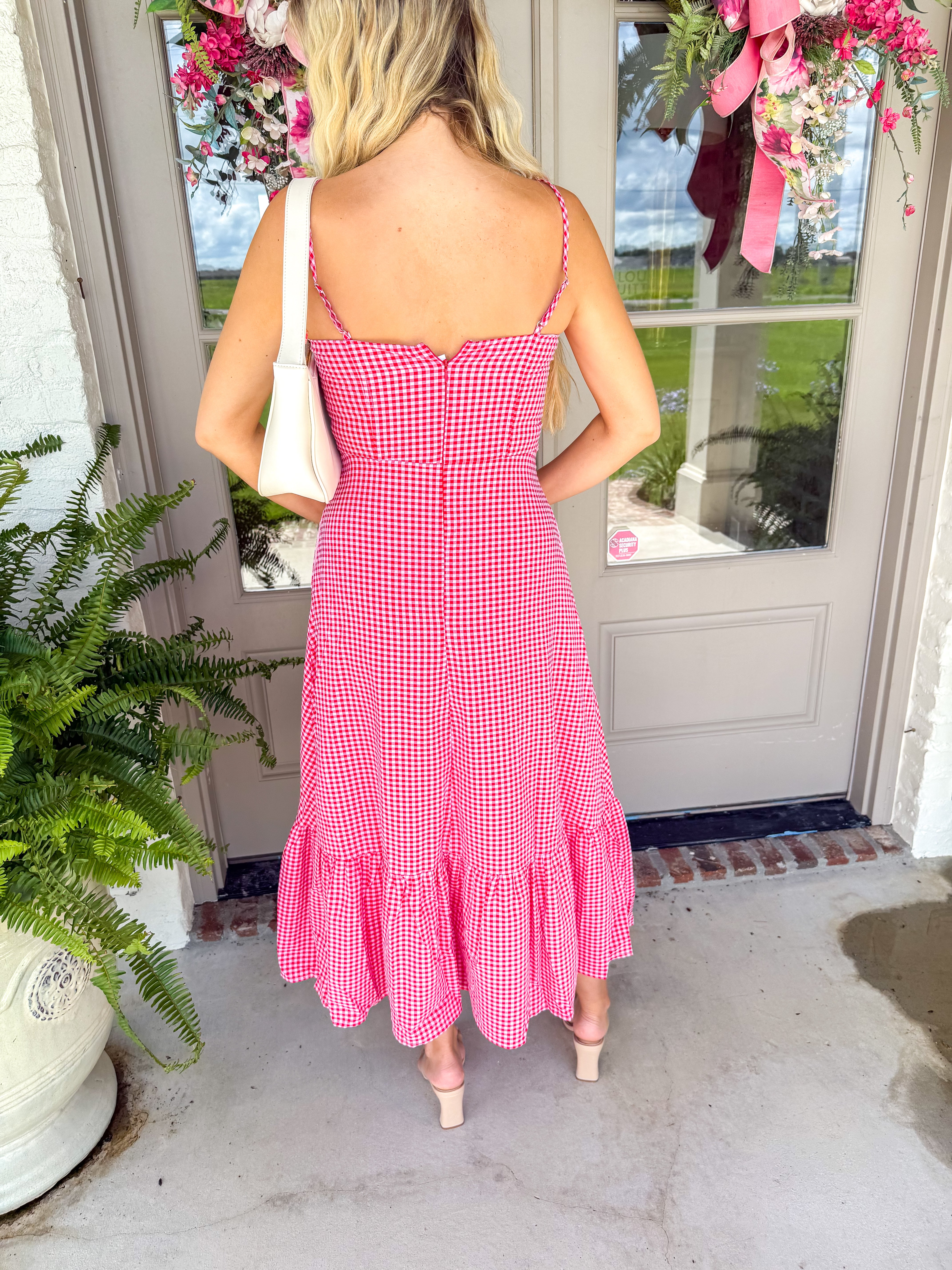 Sweetheart Red Gingham Midi Dress