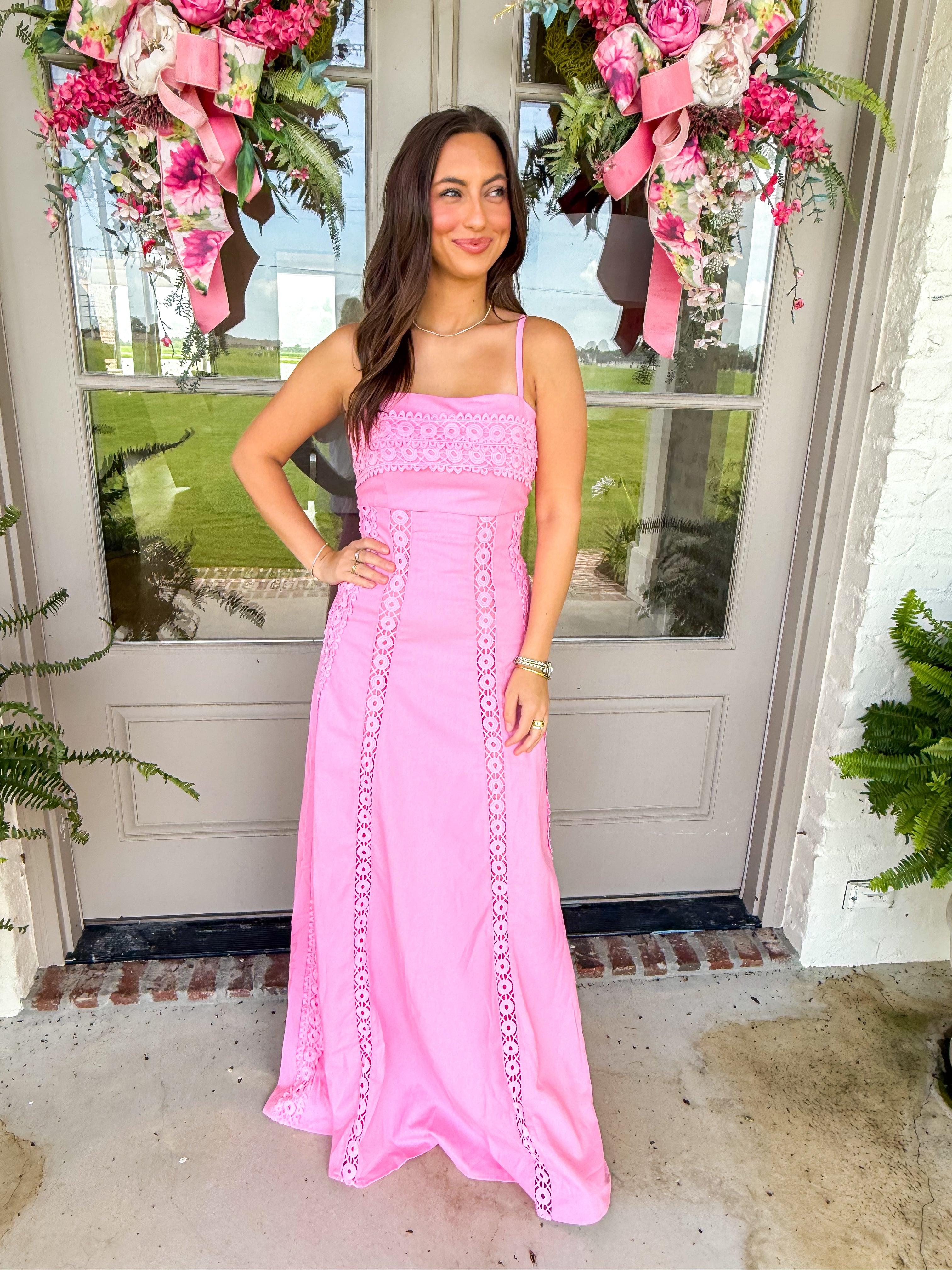 Rose Petal Lace Panel Maxi Dress