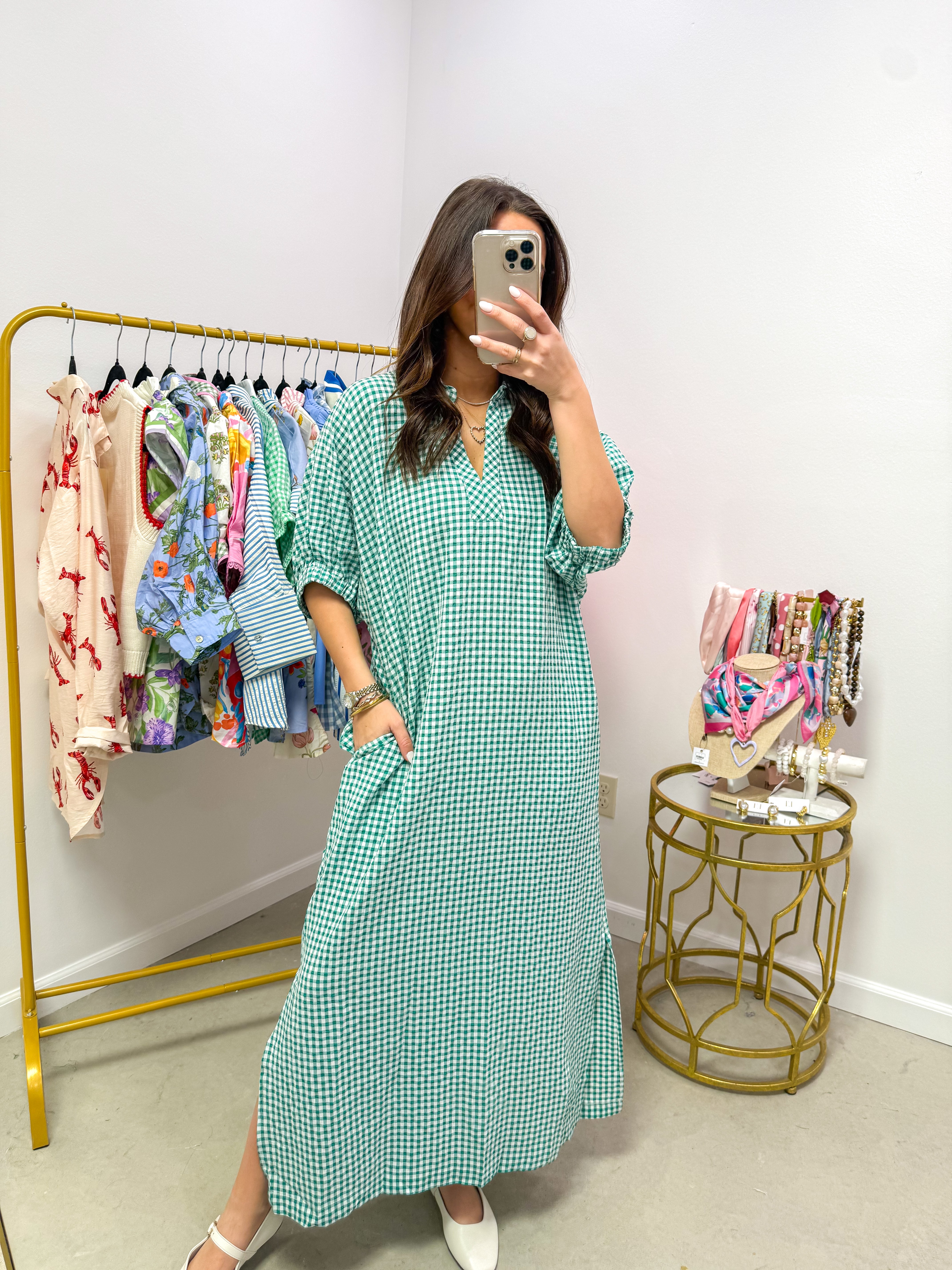 Sadie Green Gingham Midi