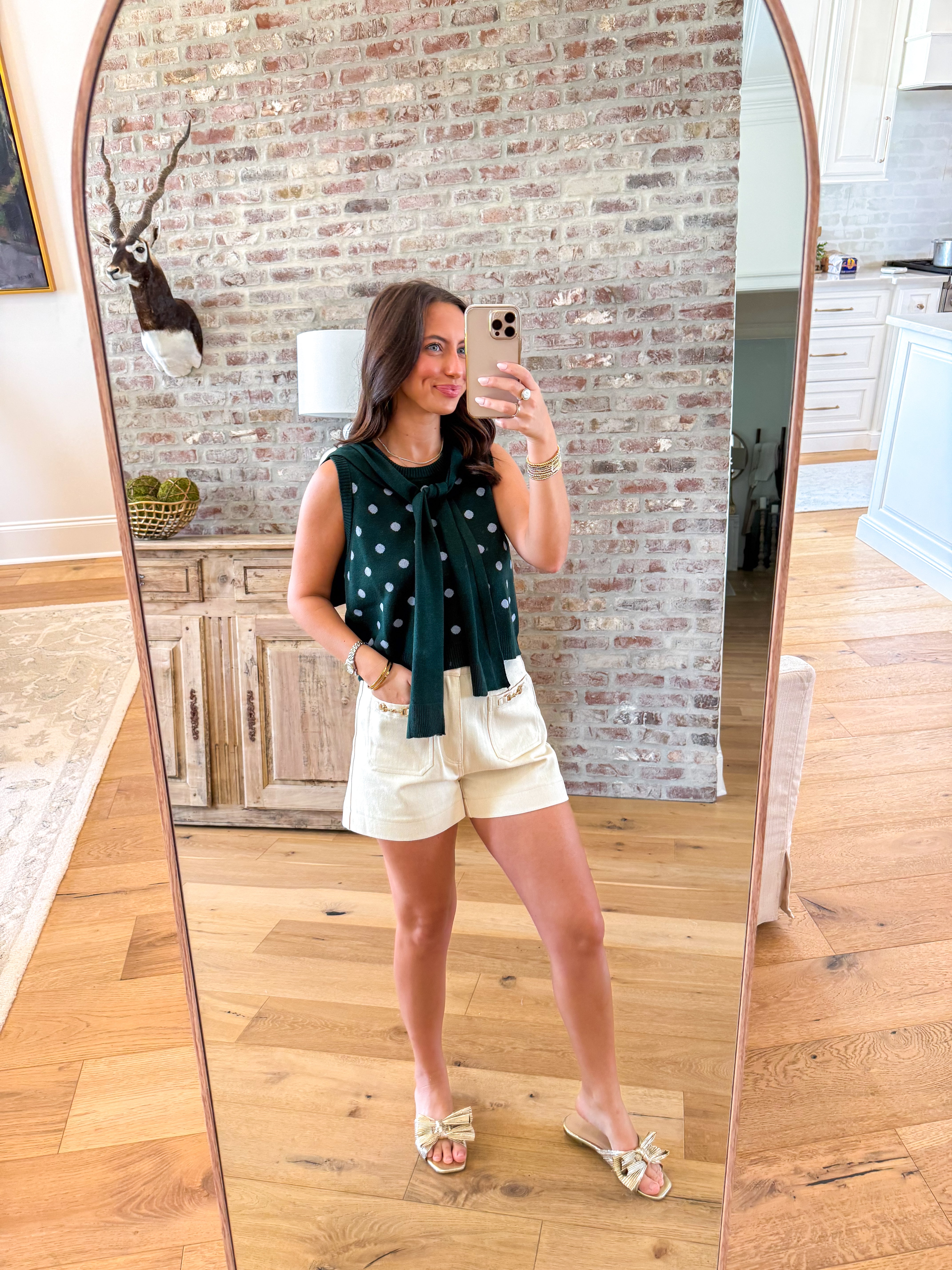 Darling Dot Sweater Knit Top Hunter Green