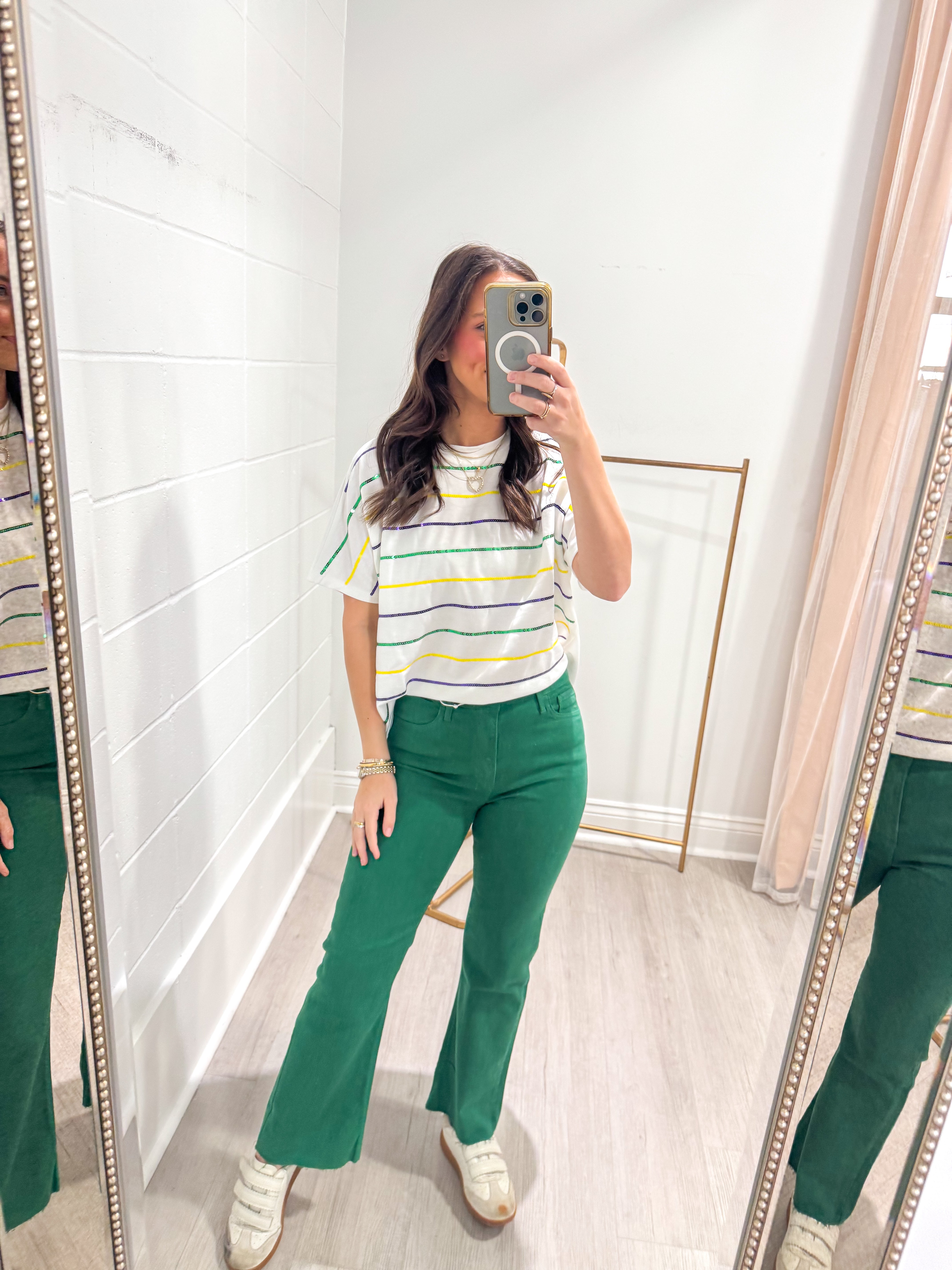 White Sequin Striped T Shirt