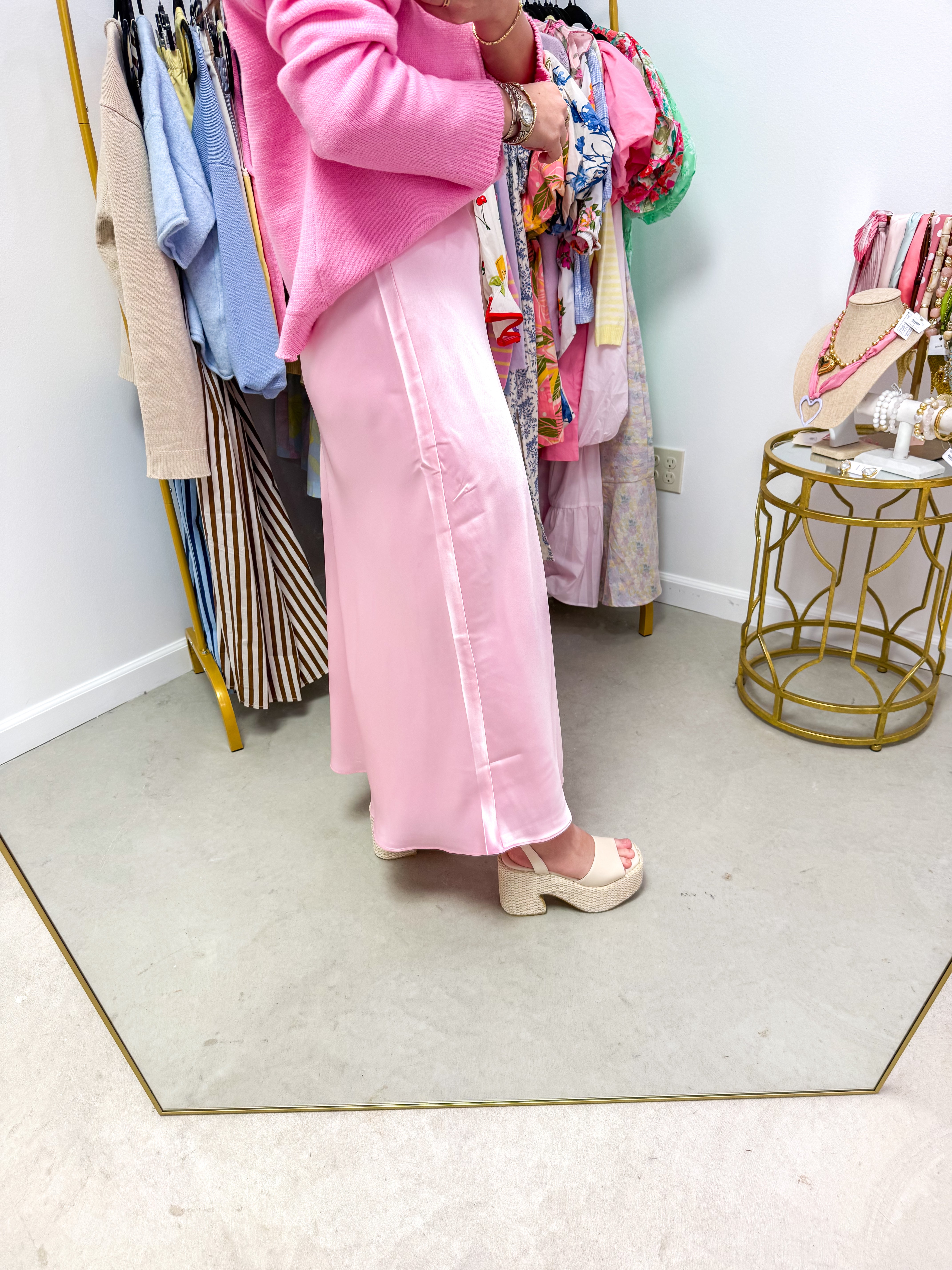 Soft Pink Satin Maxi Skirt