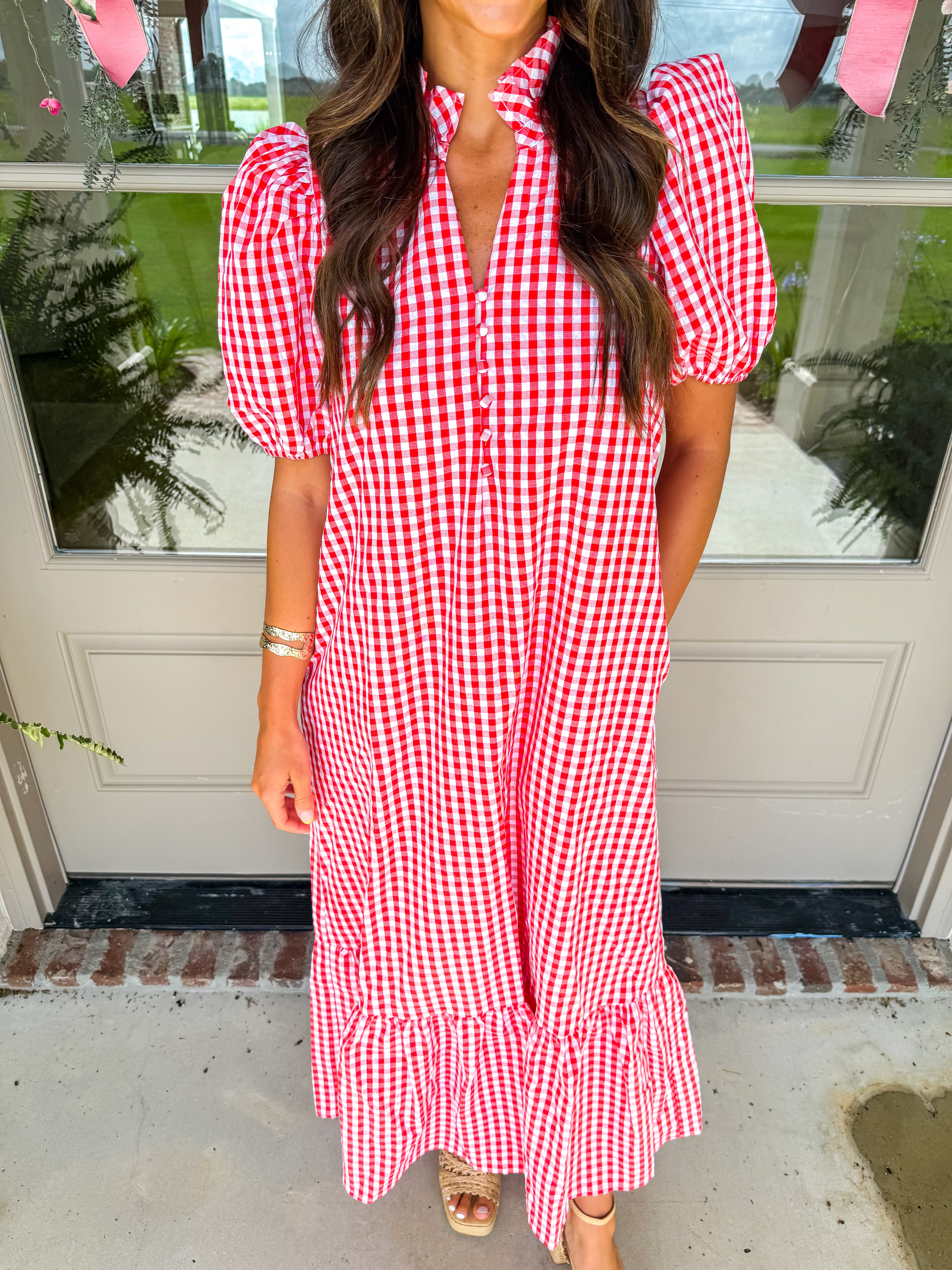 Picnic in the Park Red Gingham Midi Dress