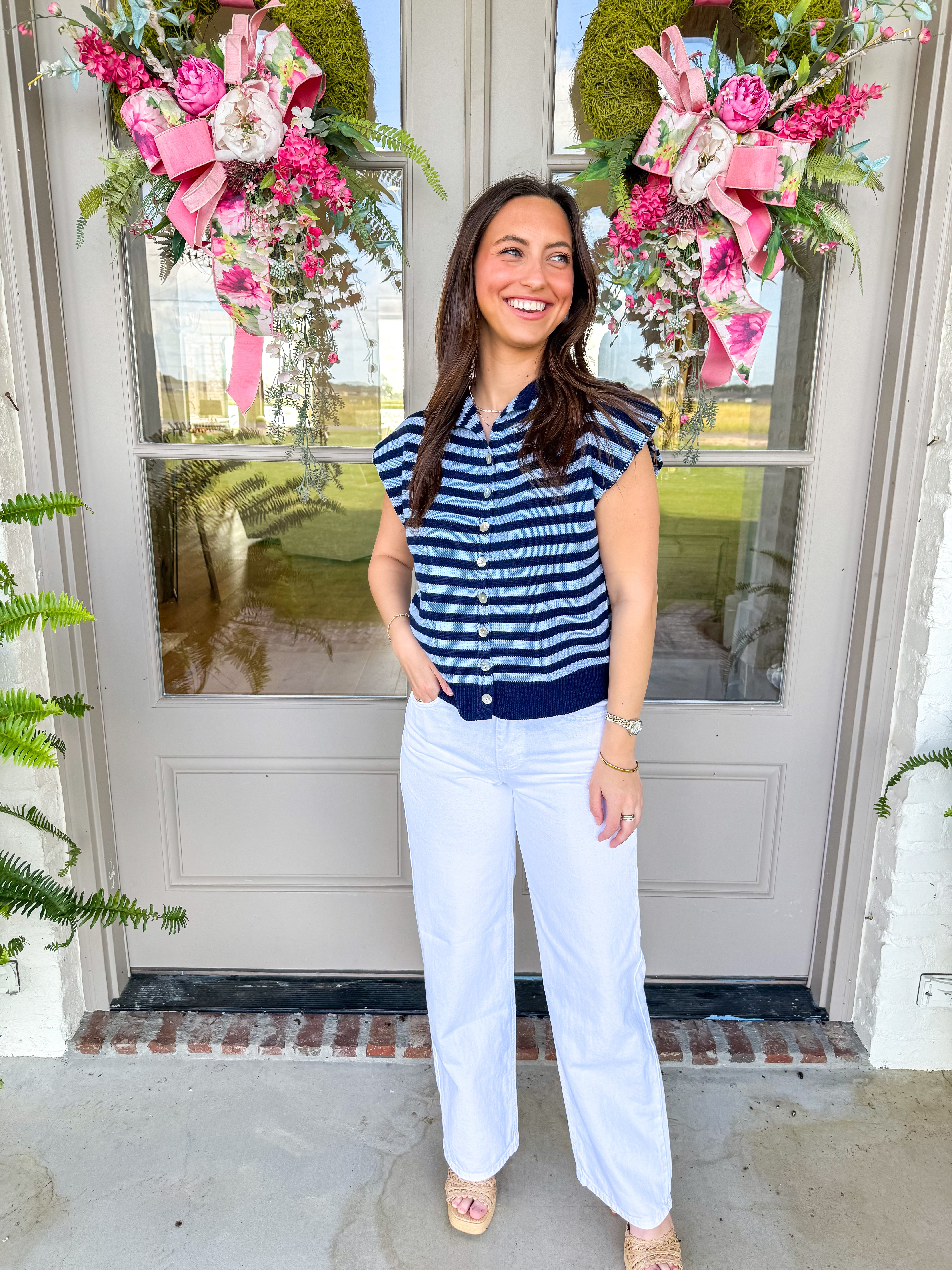 Navy Striped Away Cardigan