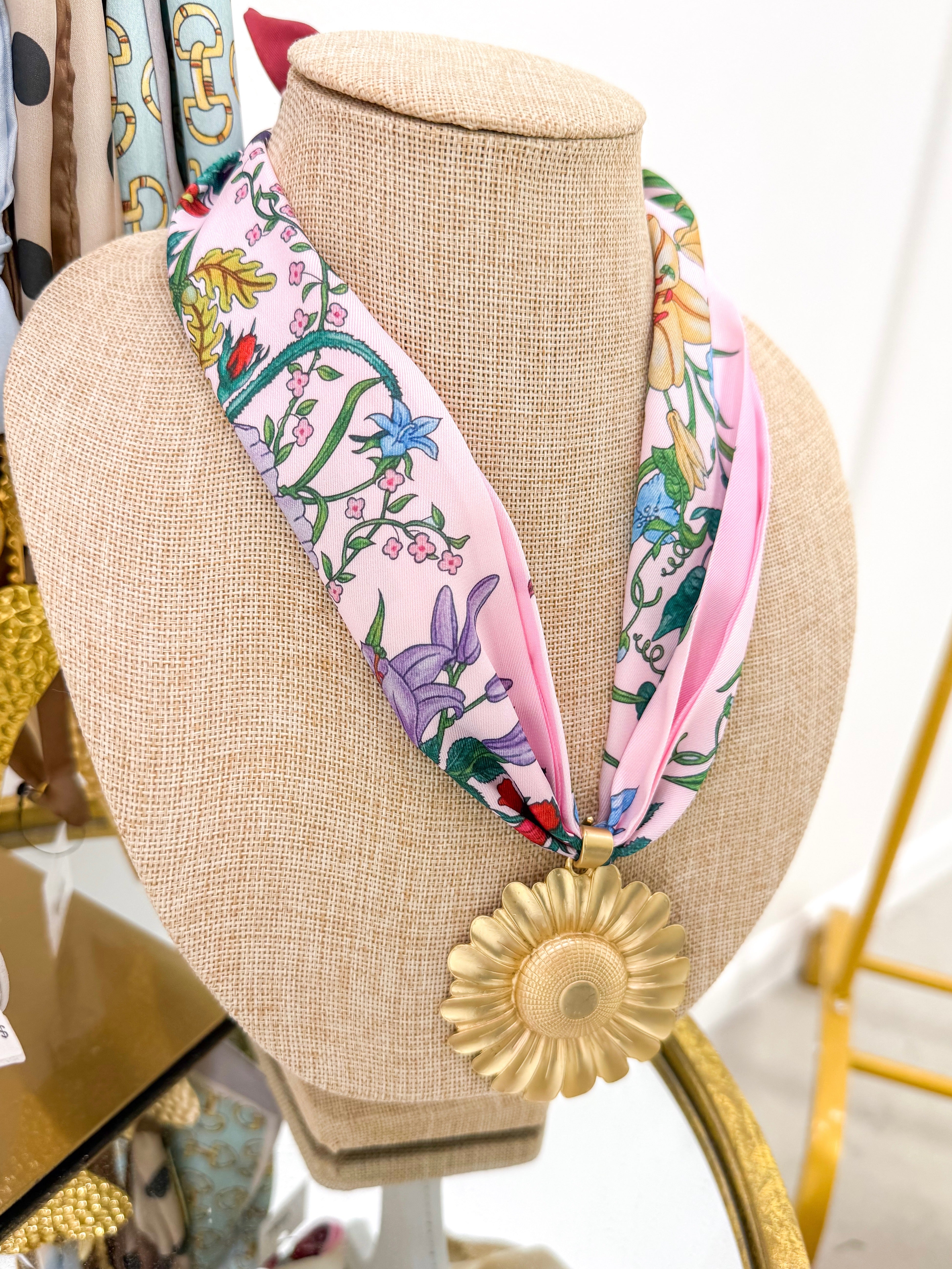 Gold Sunflower Scarf Necklace