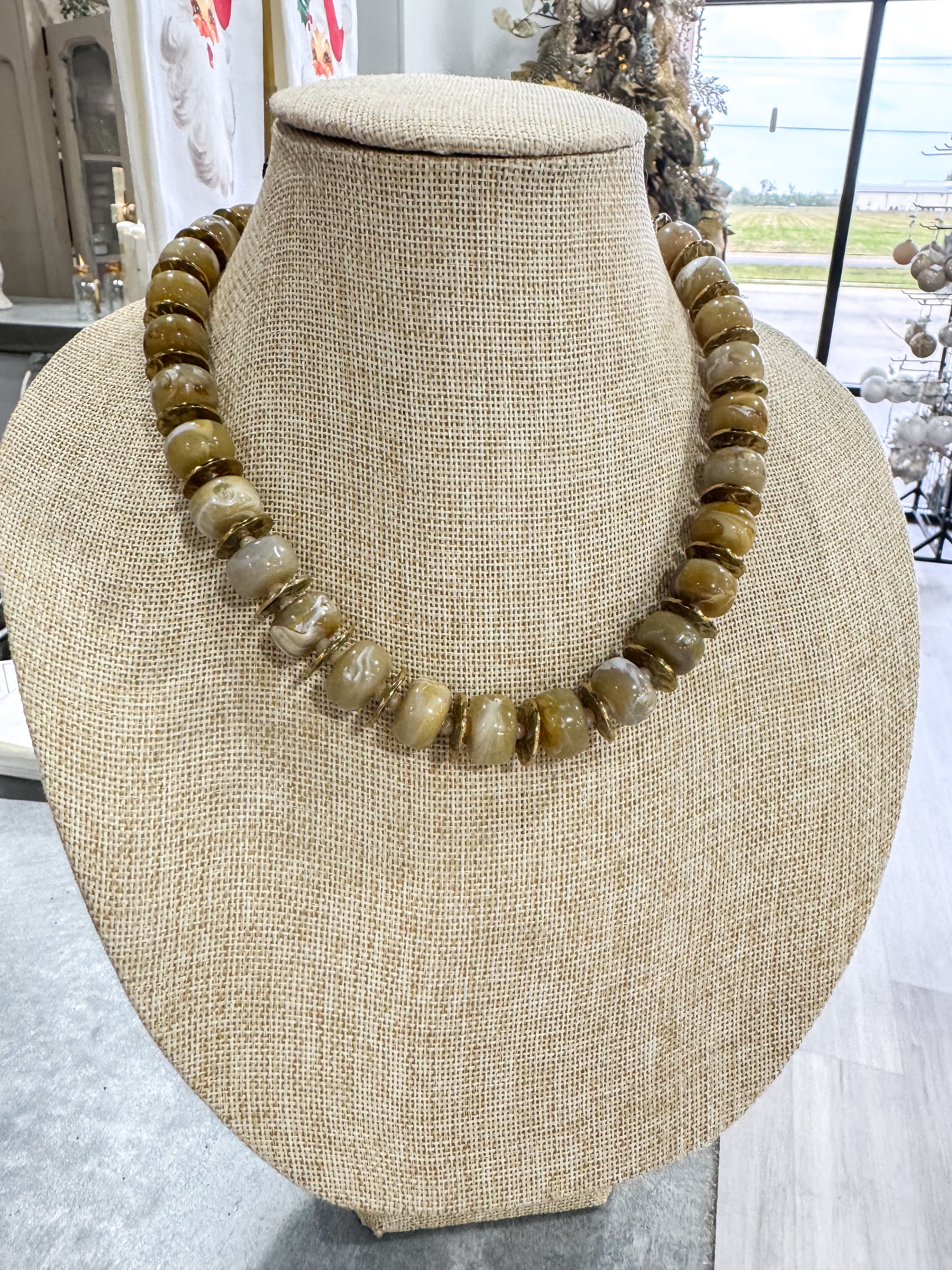 Green & Gold Stone Necklace