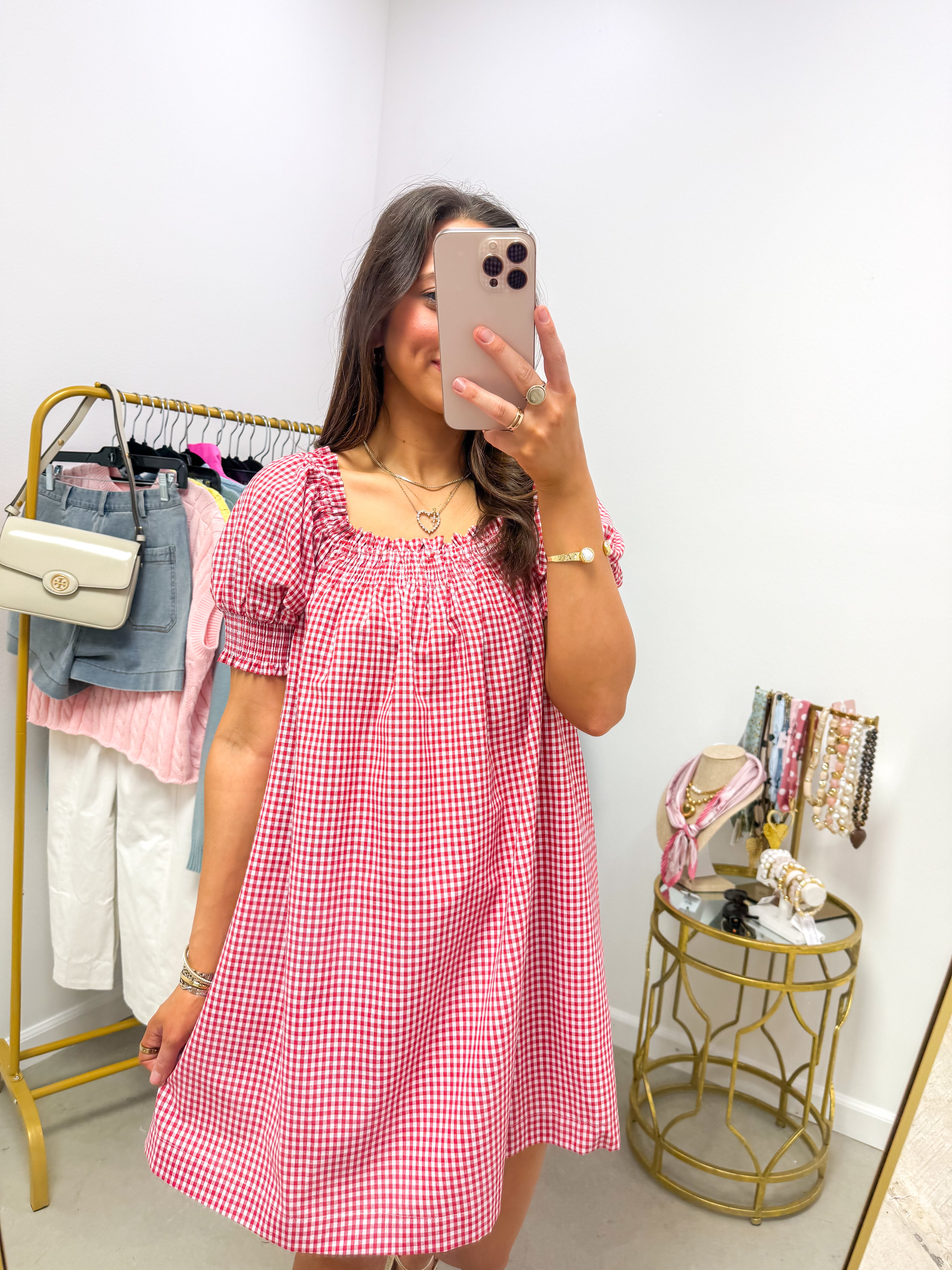 Elaine Red Gingham Mini Dress