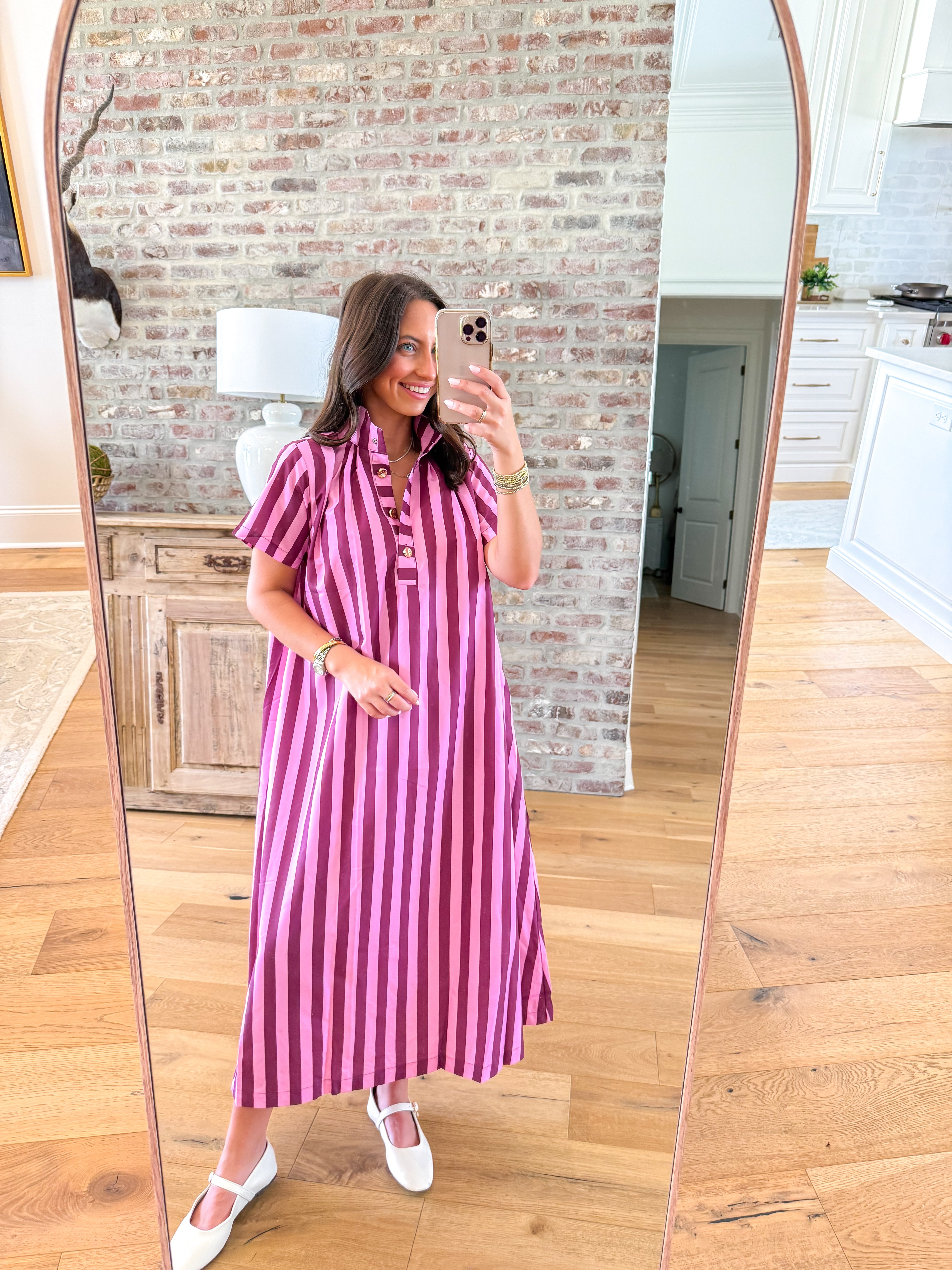 Berry Stripe High-Neck Midi Dress