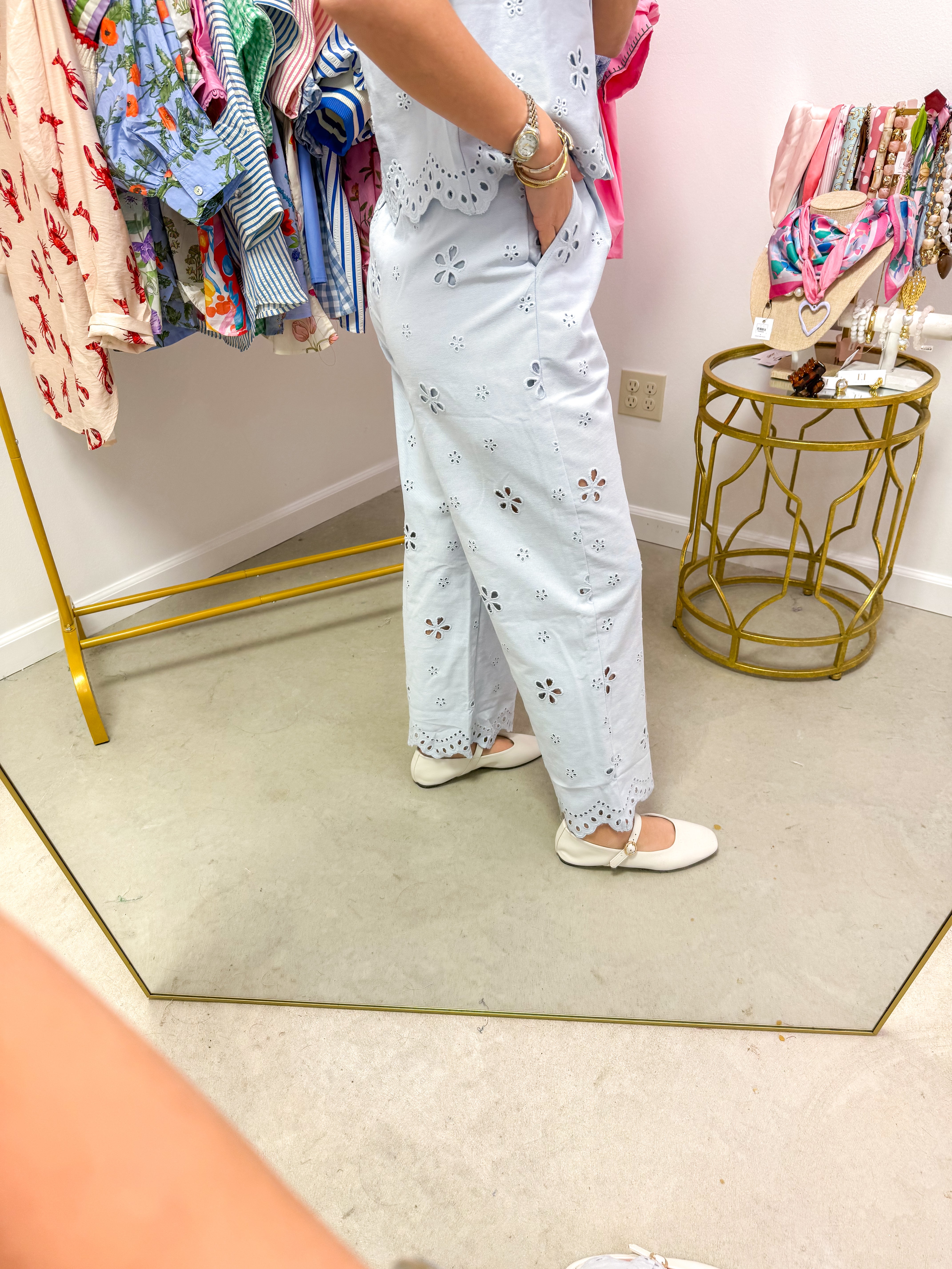 Baby Blue Eyelet Pants