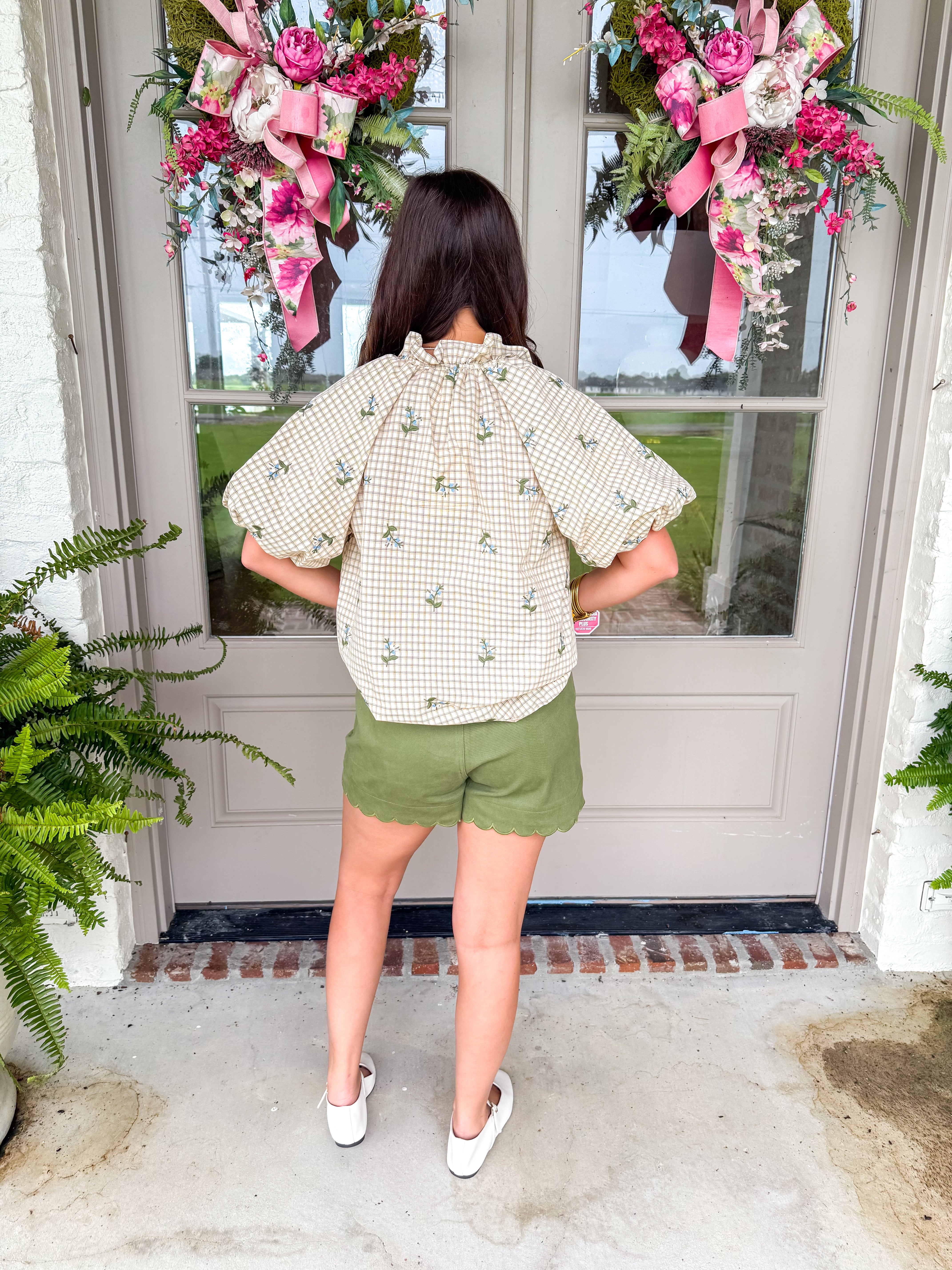 Garden Party Gingham Top Ecru