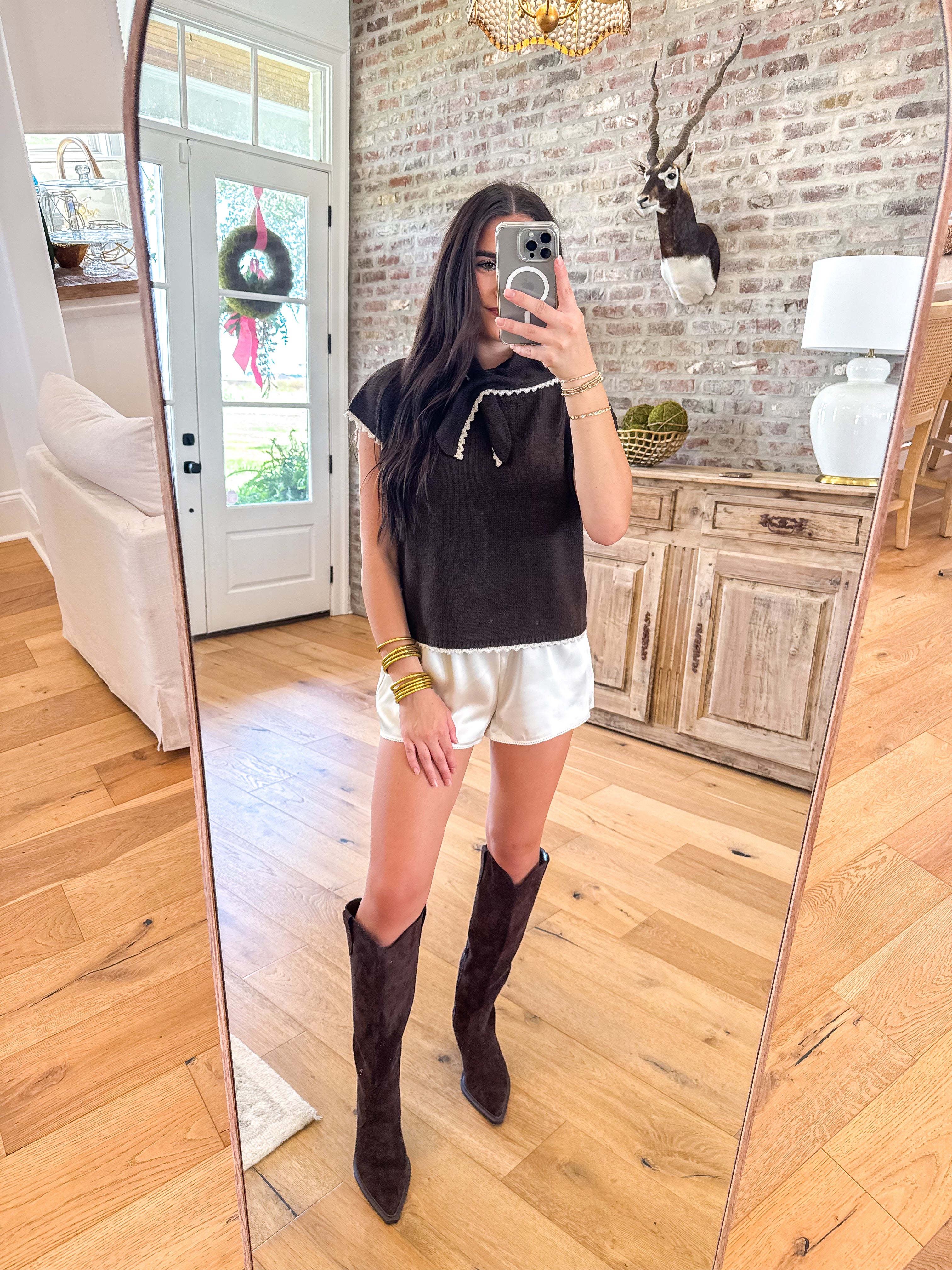 Chocolate Scarf-Tie Knit Top