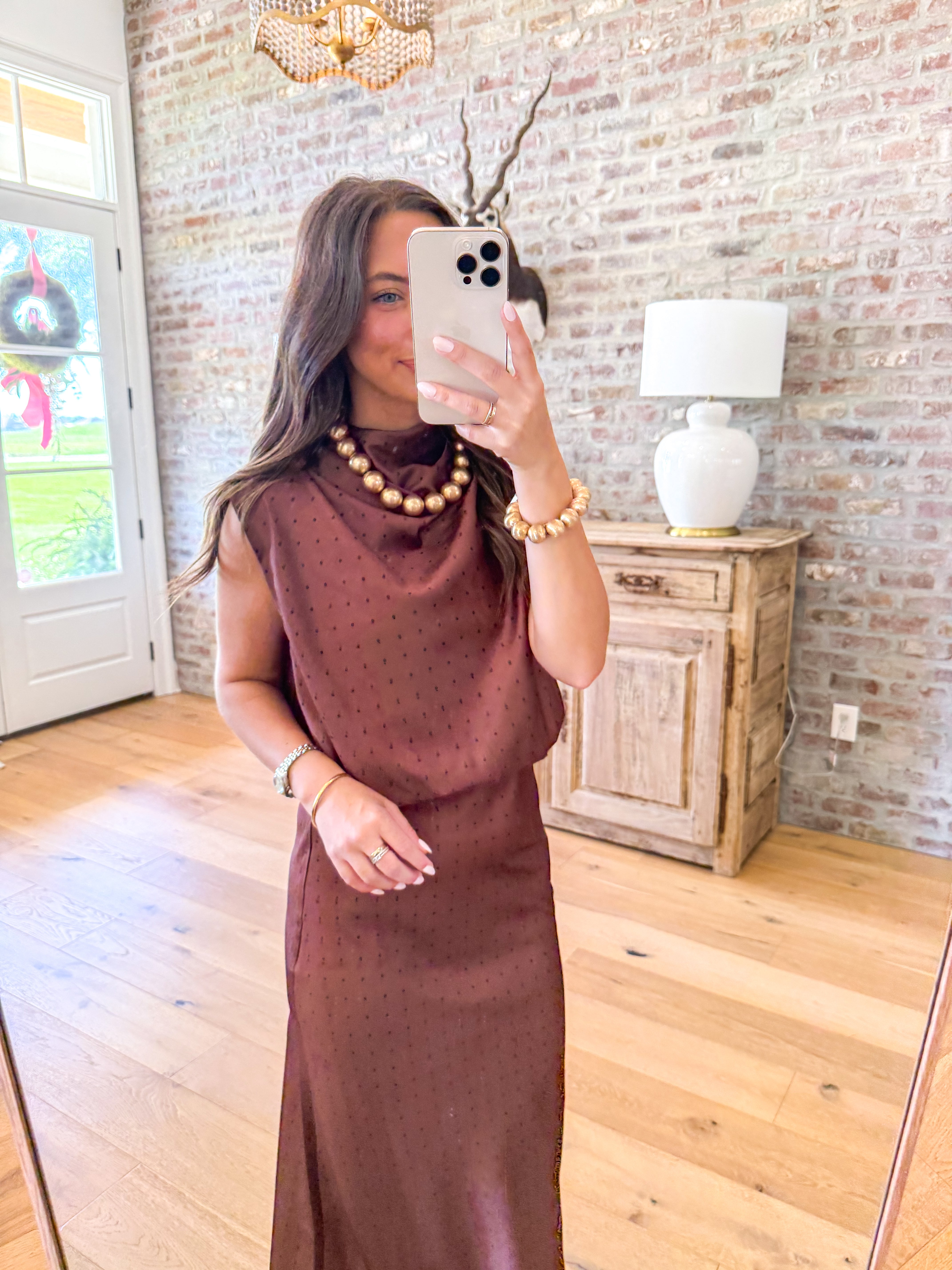 Dotted Darling High Neck Top Mocha