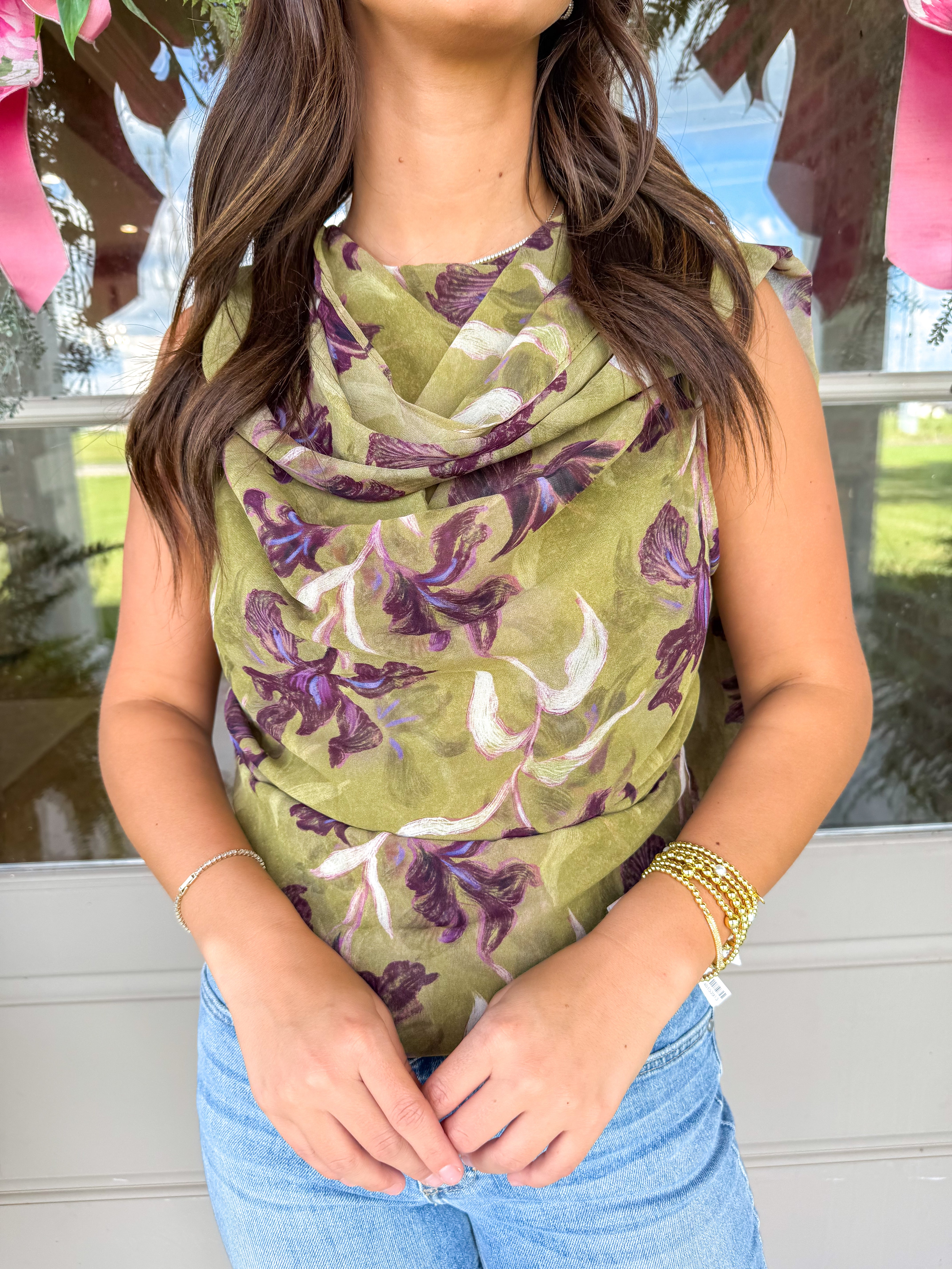 Olive Grove Cowl Neck Tank
