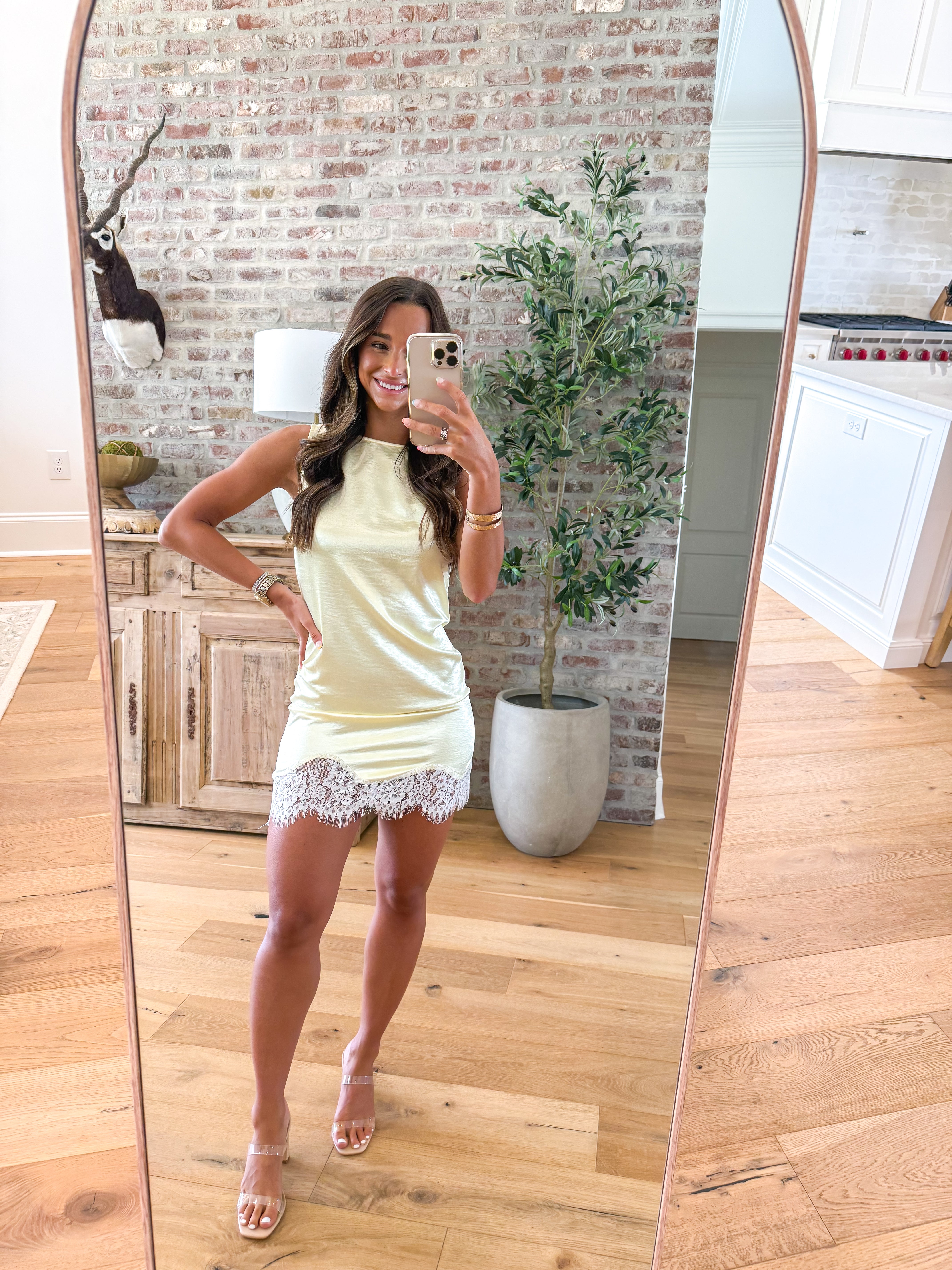 Amber Satin Mini Dress with Lace Trim