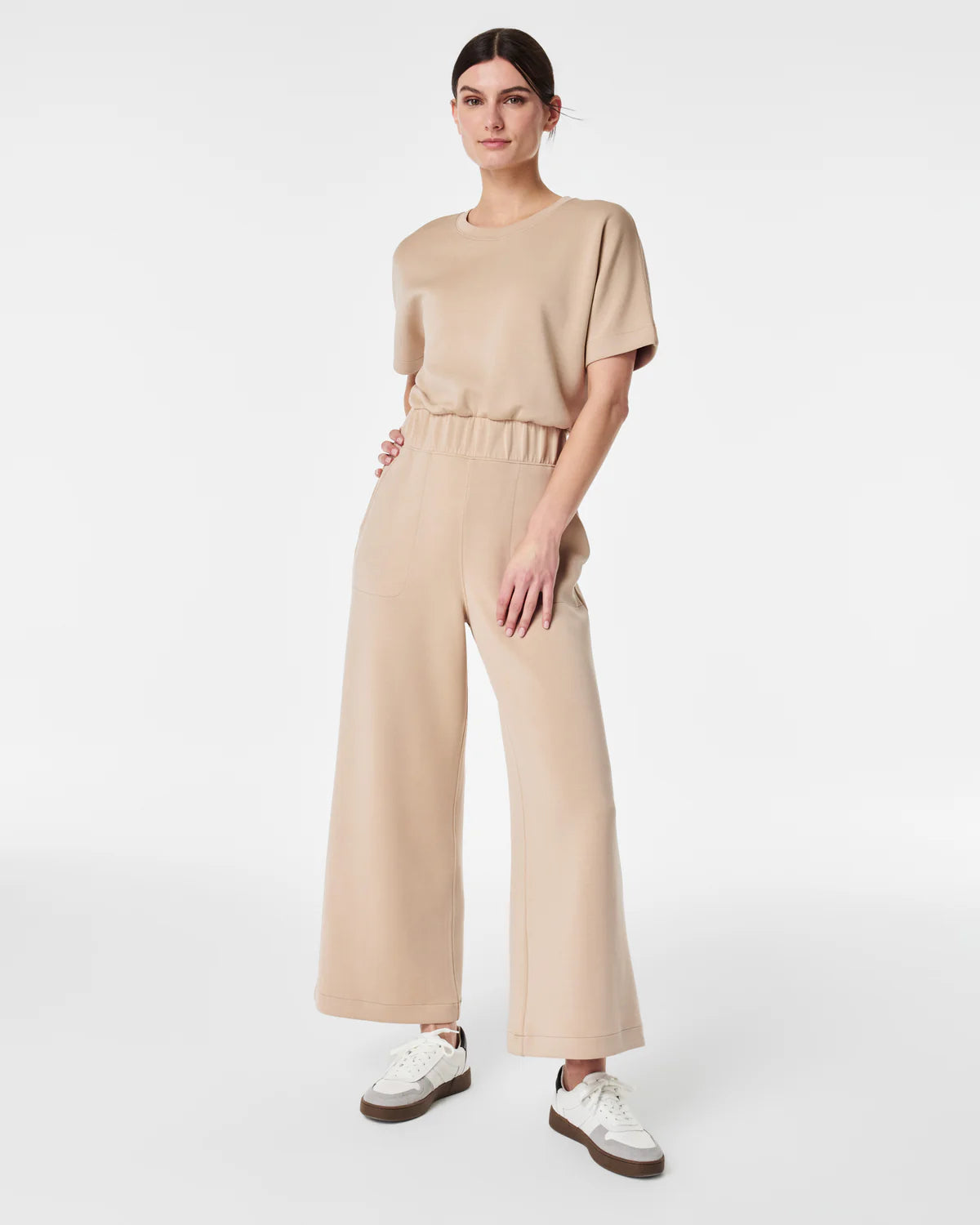 Air Essentials Cropped Wide Leg Jumpsuit Tahini